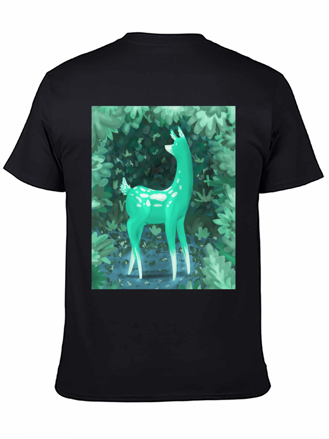 Enchanted Forest Deer Graphic Tee - Black