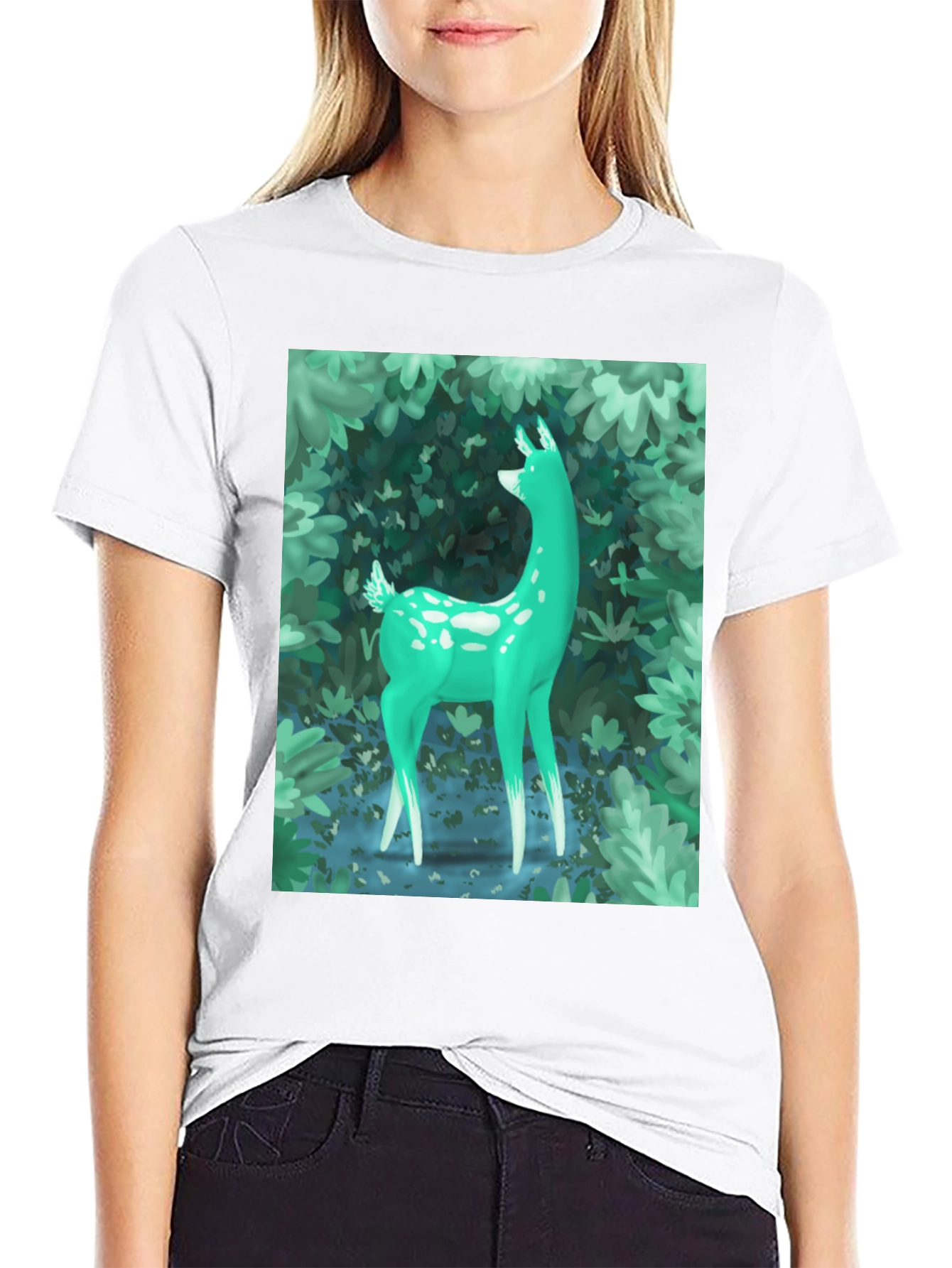 Enchanted Forest Deer Graphic Tee - Black