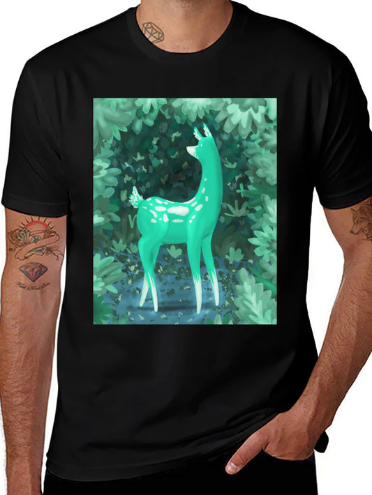 Enchanted Forest Deer Graphic Tee - Black