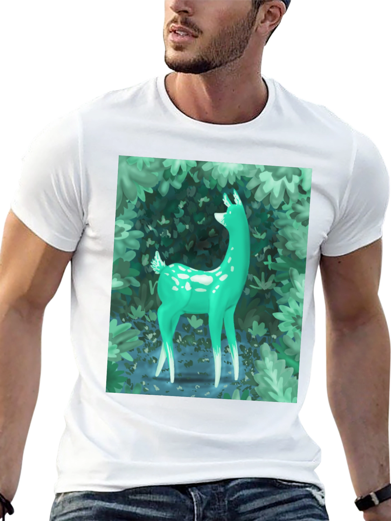 Enchanted Forest Deer Graphic Tee - Black