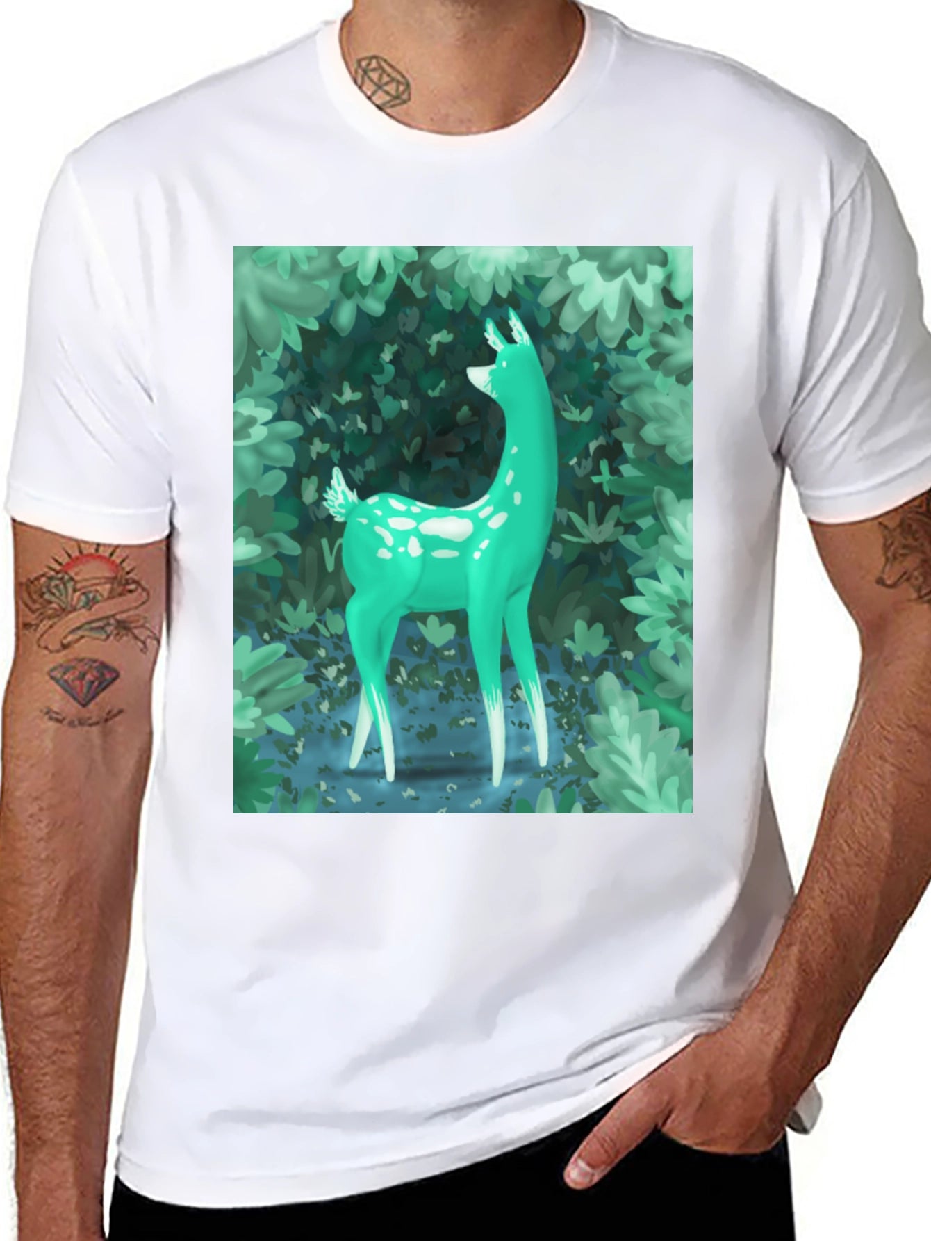 Enchanted Forest Deer Graphic Tee - Black