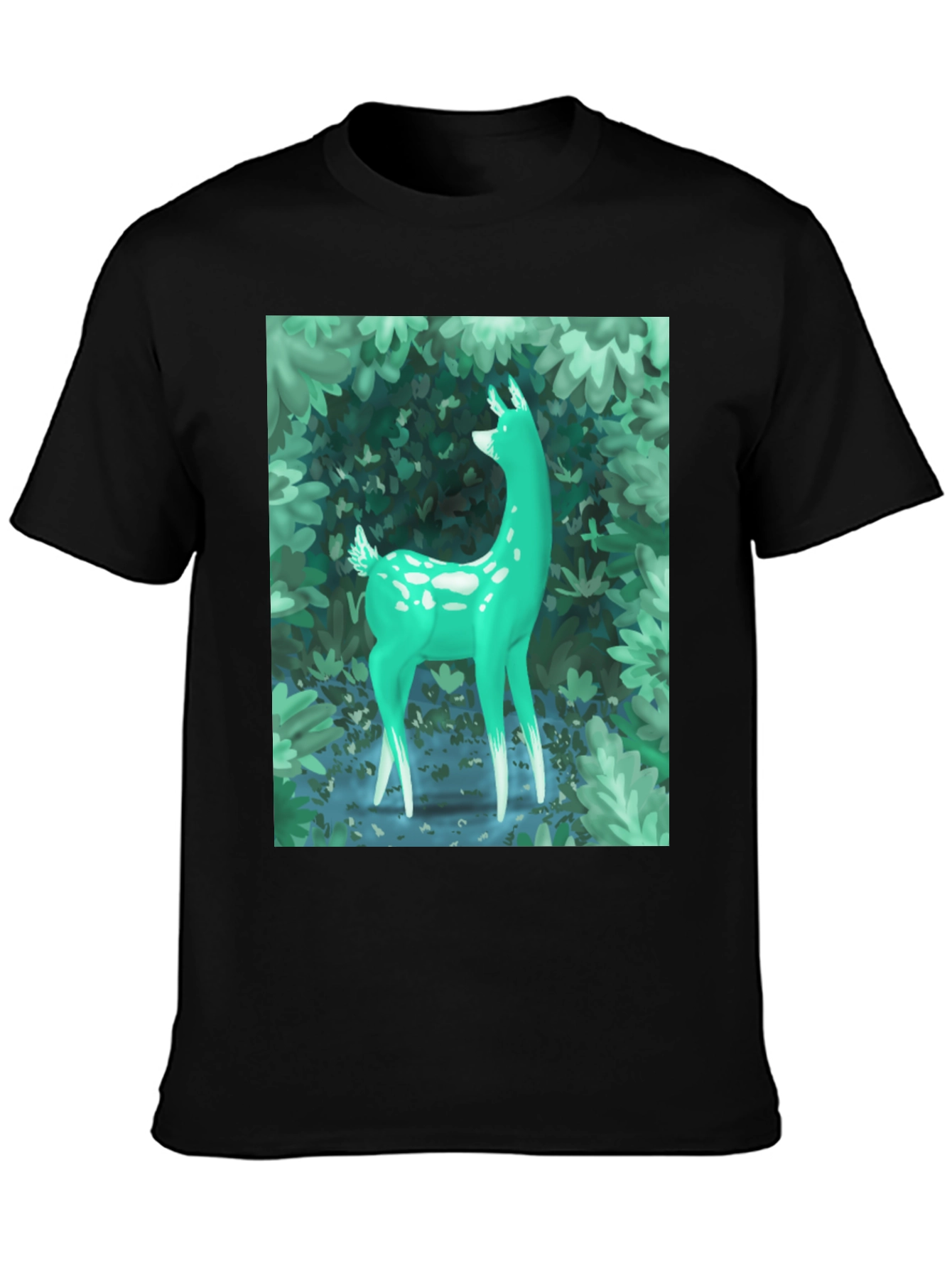 Enchanted Forest Deer Graphic Tee - Black