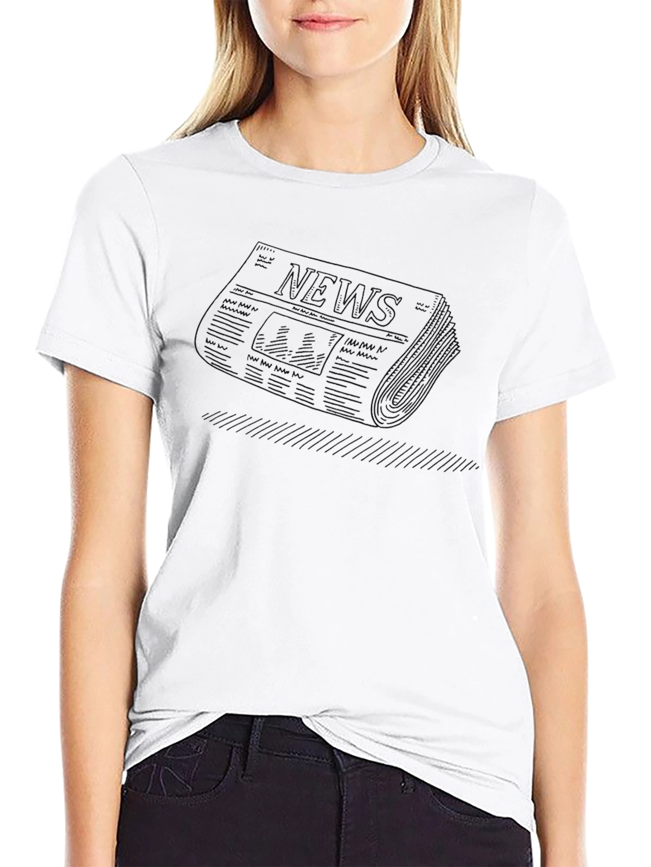 Modern Newspaper Graphic Black T-Shirt