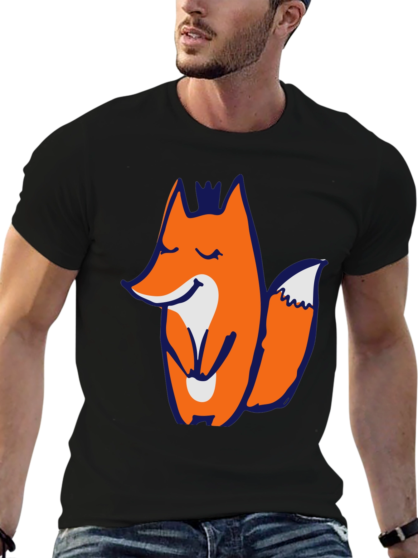 Mens Black T-shirt with Fox Graphic