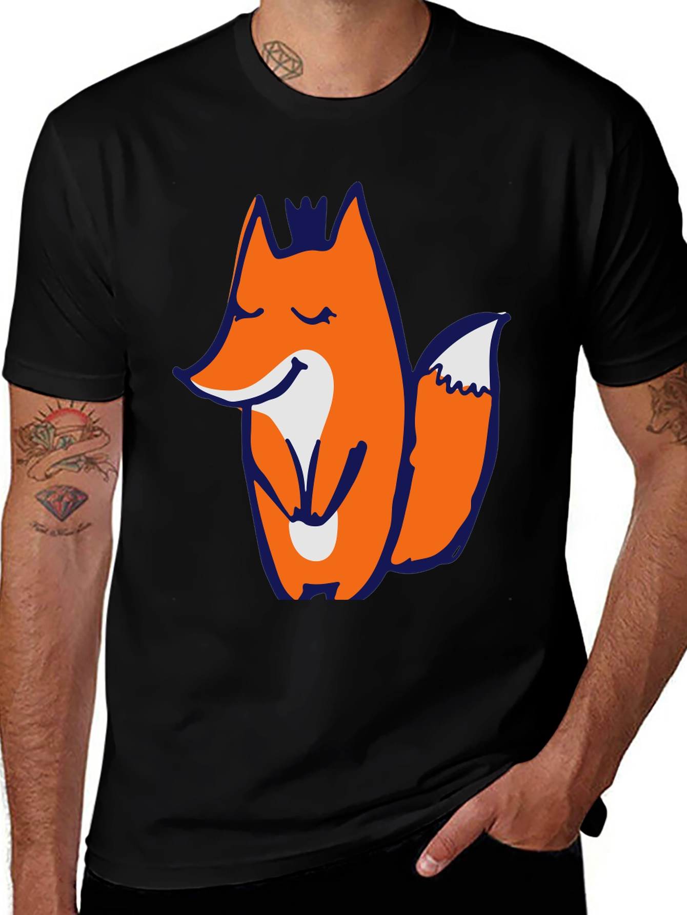 Mens Black T-shirt with Fox Graphic