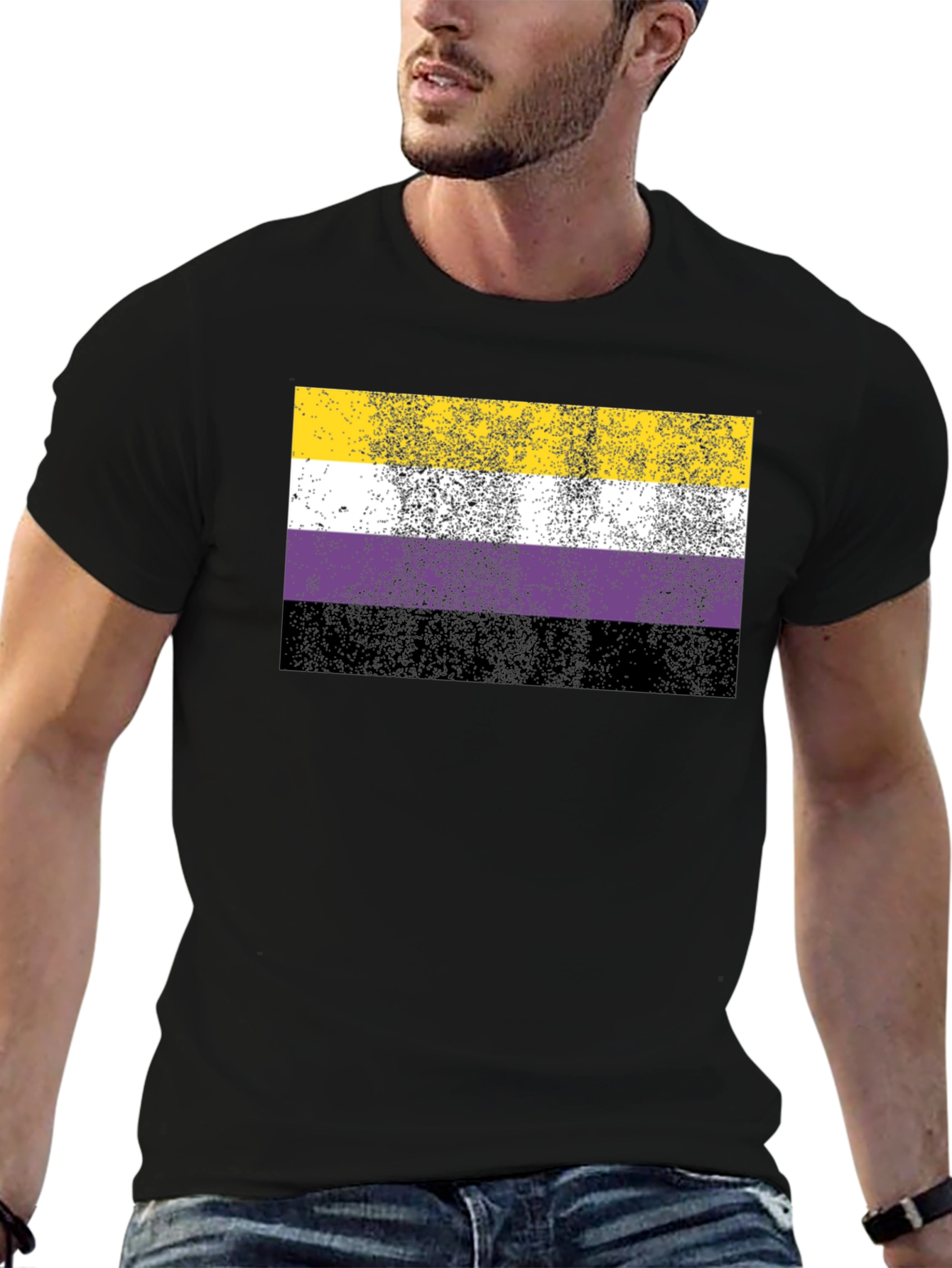 Nonbinary Pride Flag T-Shirt - Distressed Design