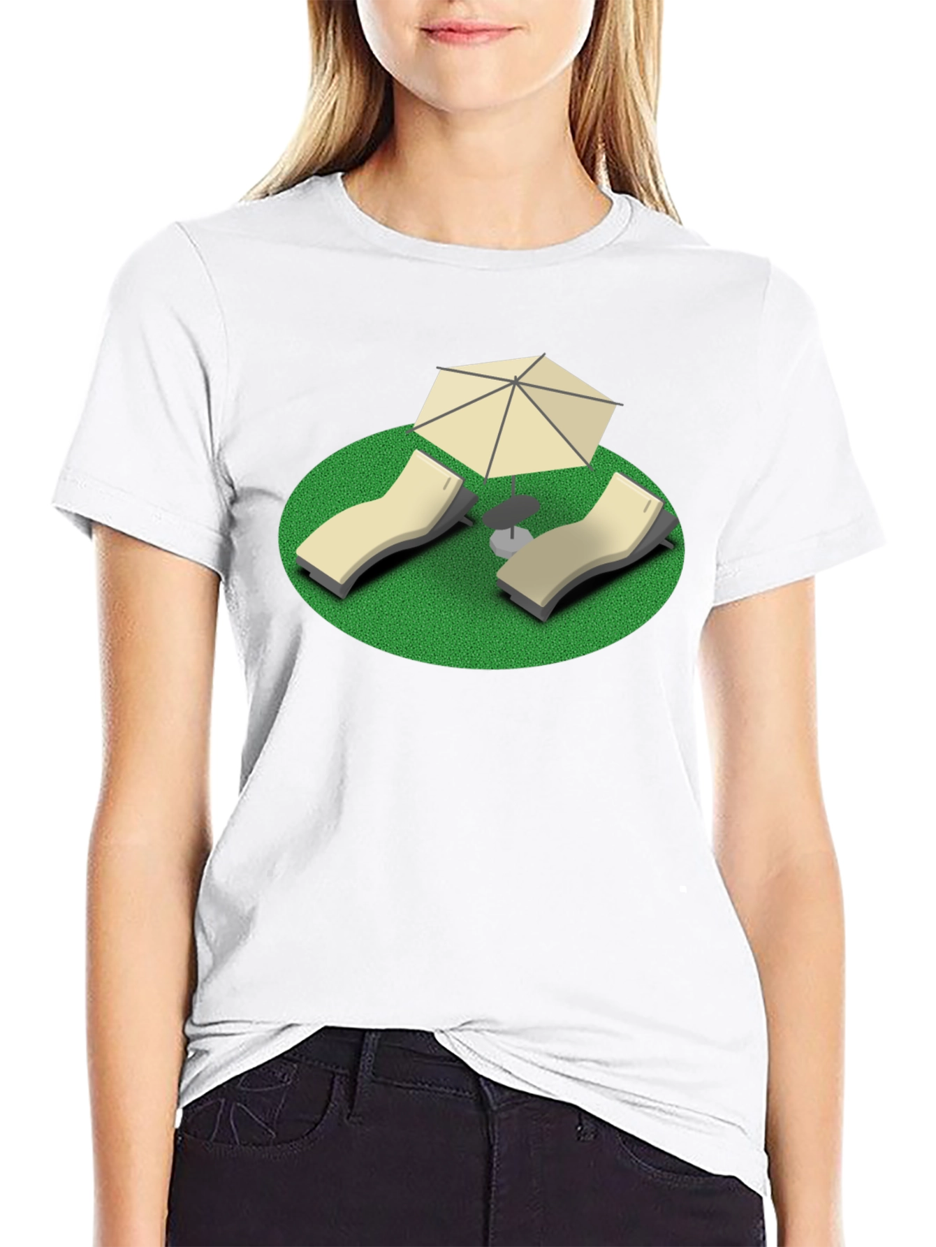 Relaxation Tee: Beach Chair & Umbrella Graphic T-Shirt