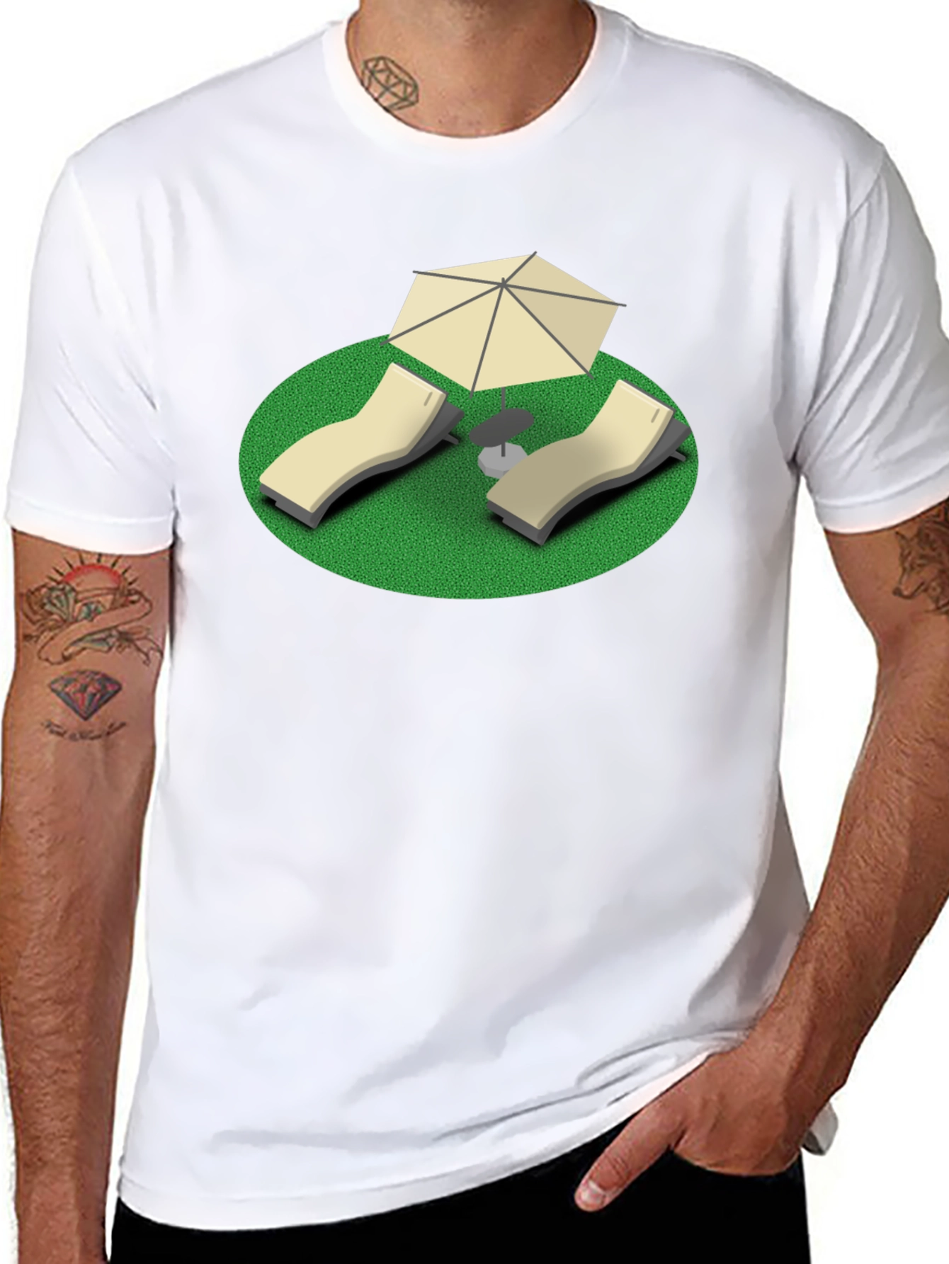 Relaxation Tee: Beach Chair & Umbrella Graphic T-Shirt