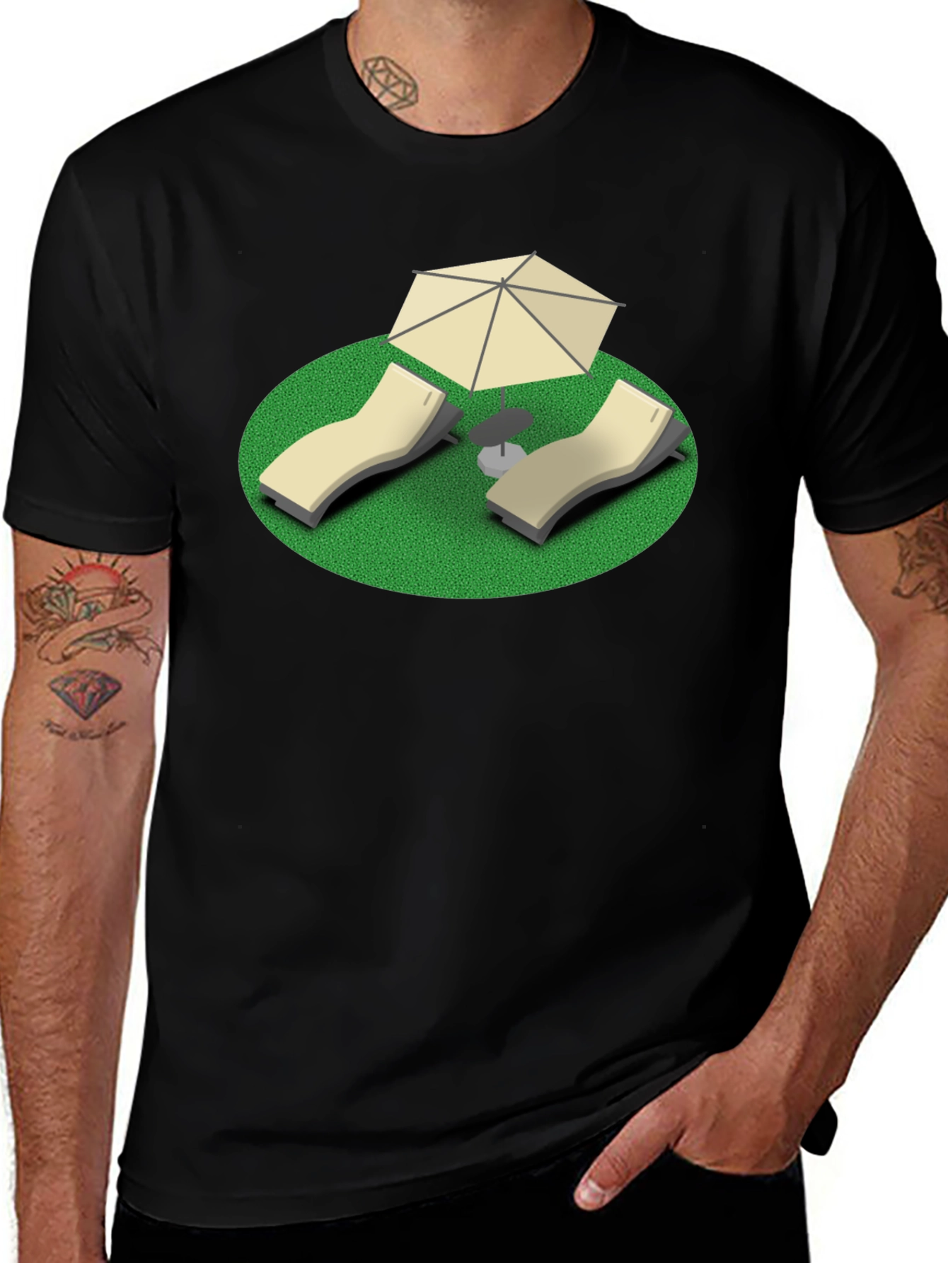Relaxation Tee: Beach Chair & Umbrella Graphic T-Shirt