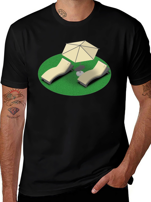 Relaxation Tee: Beach Chair & Umbrella Graphic T-Shirt