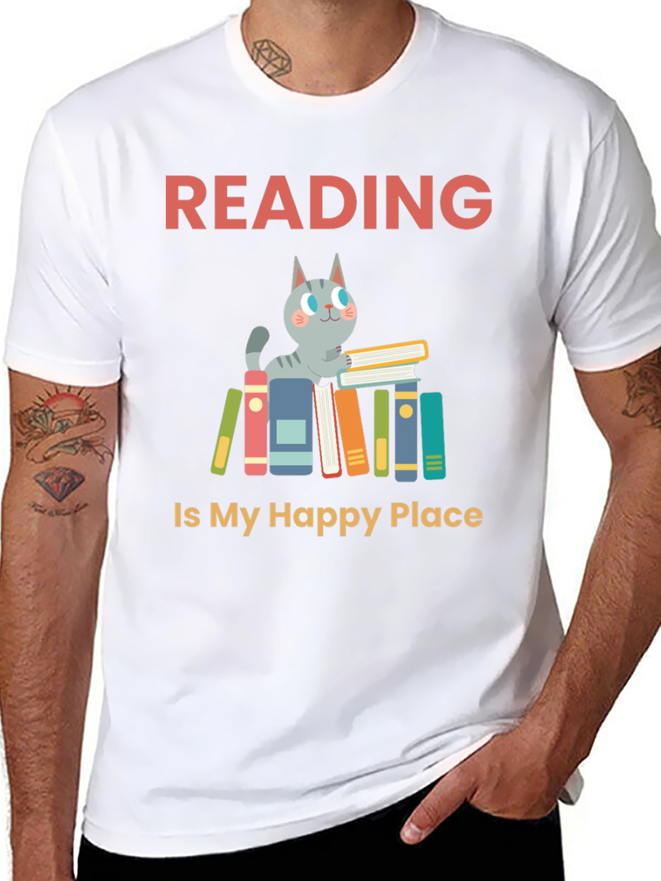 Reading Cat Graphic T-Shirt