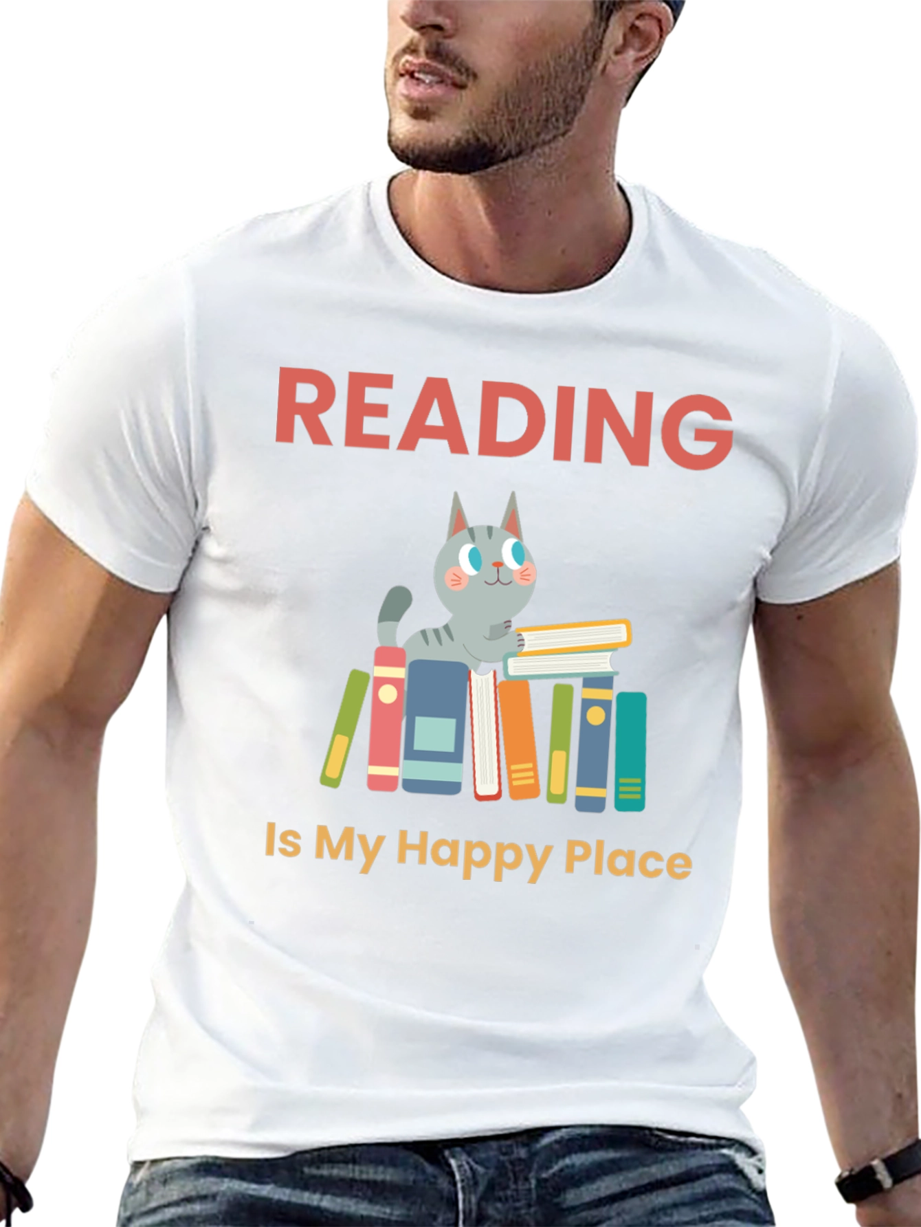 Reading Cat Graphic T-Shirt