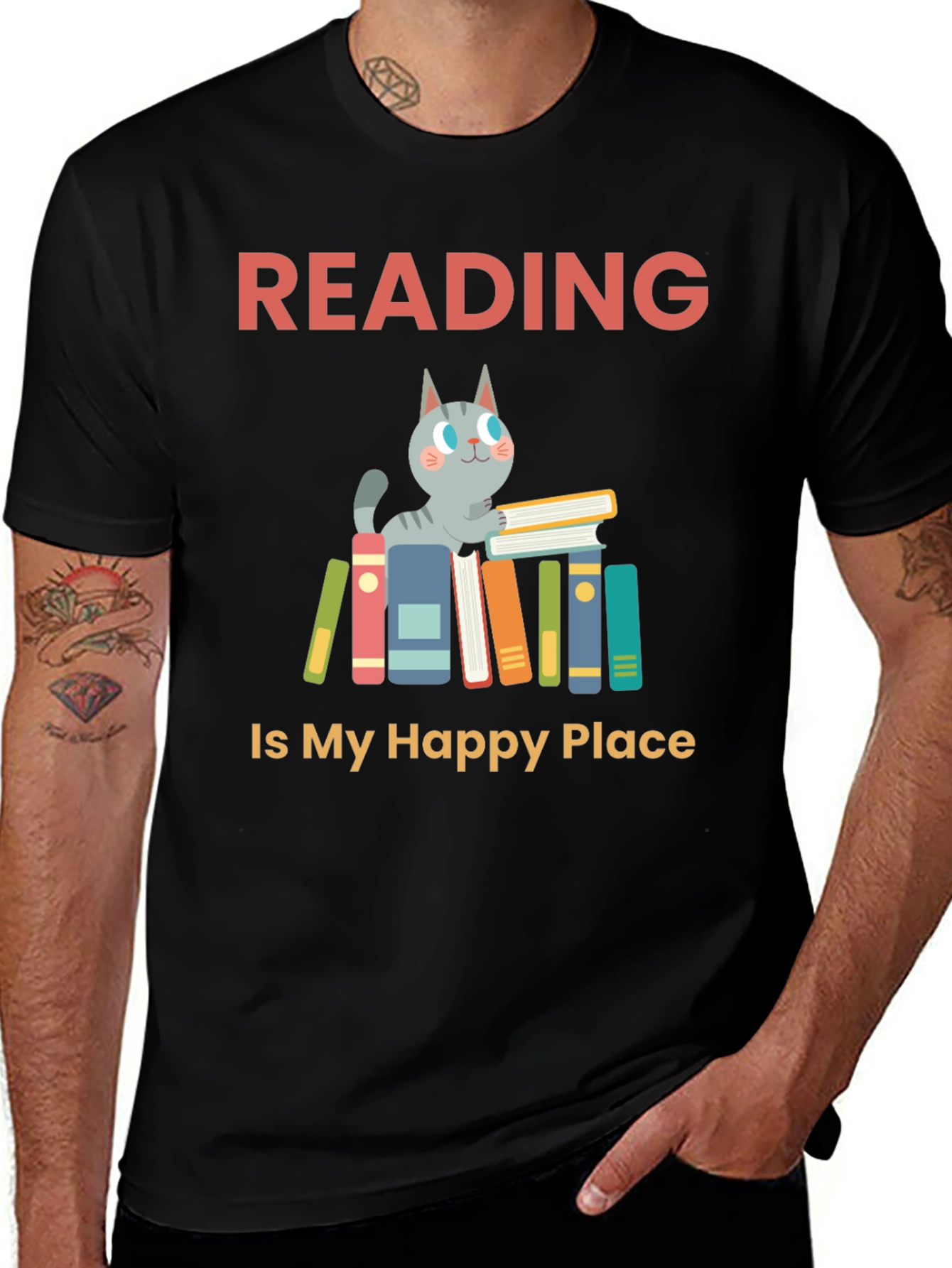 Reading Cat Graphic T-Shirt