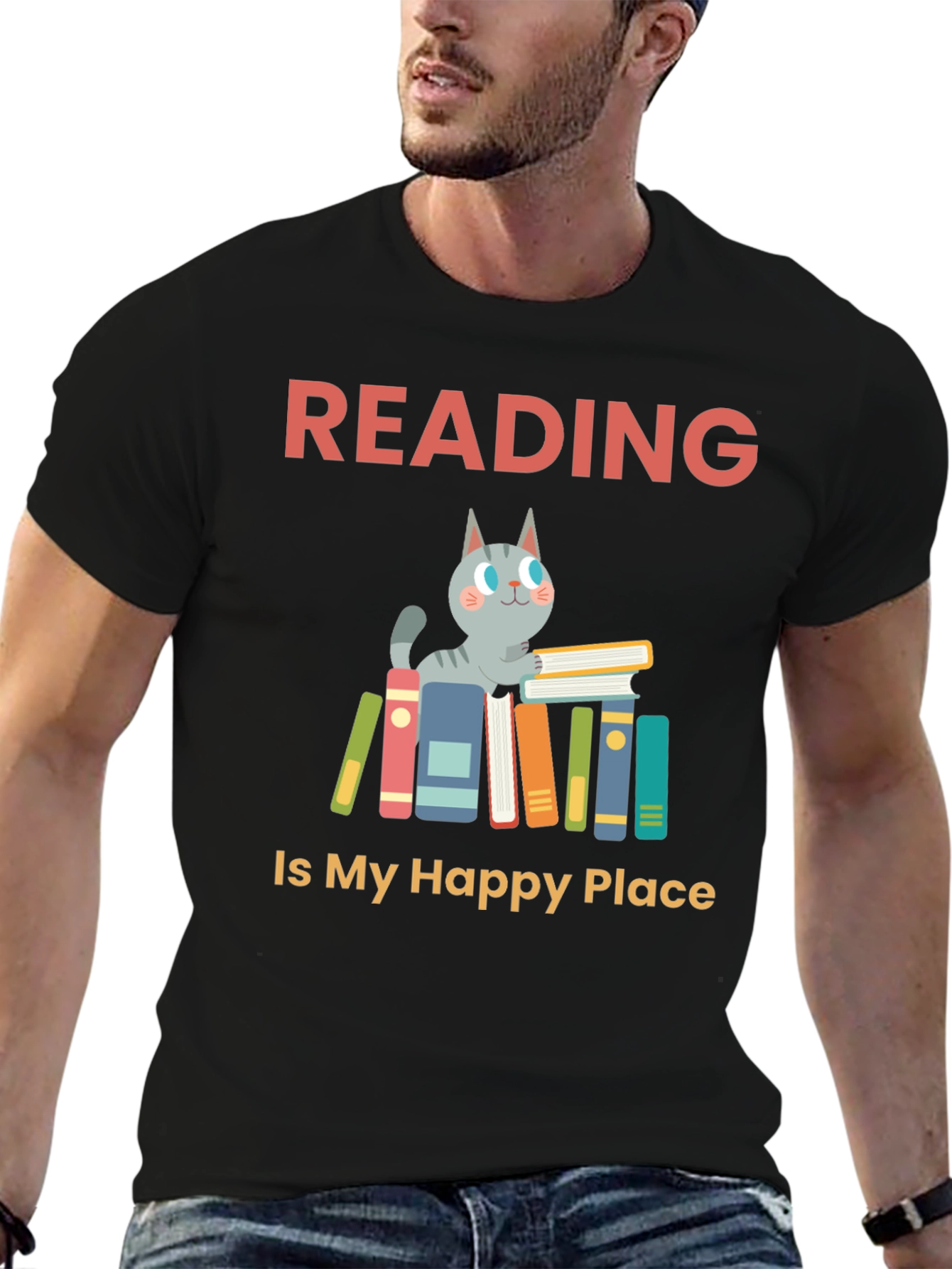 Reading Cat Graphic T-Shirt