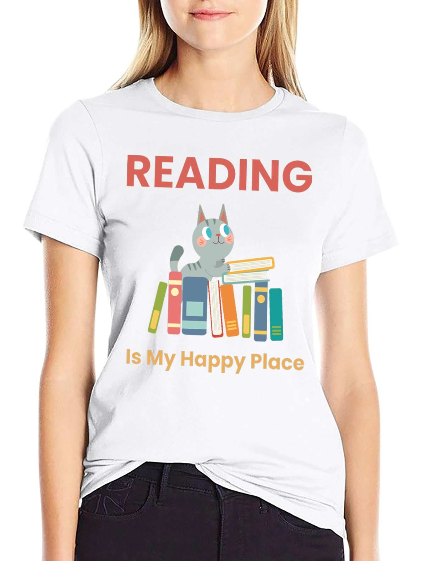 Reading Cat Graphic T-Shirt