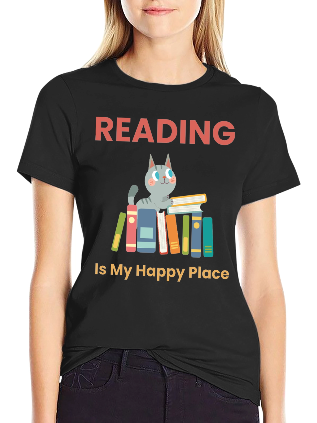 Reading Cat Graphic T-Shirt
