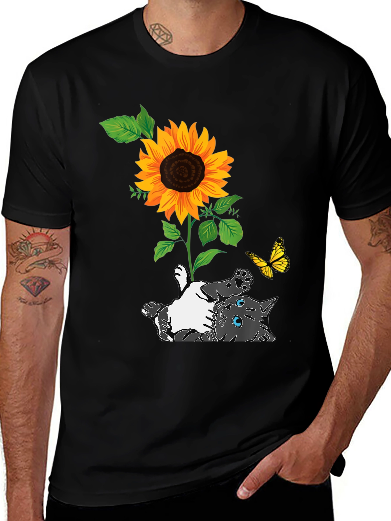 Cat and Sunflower Graphic Tee