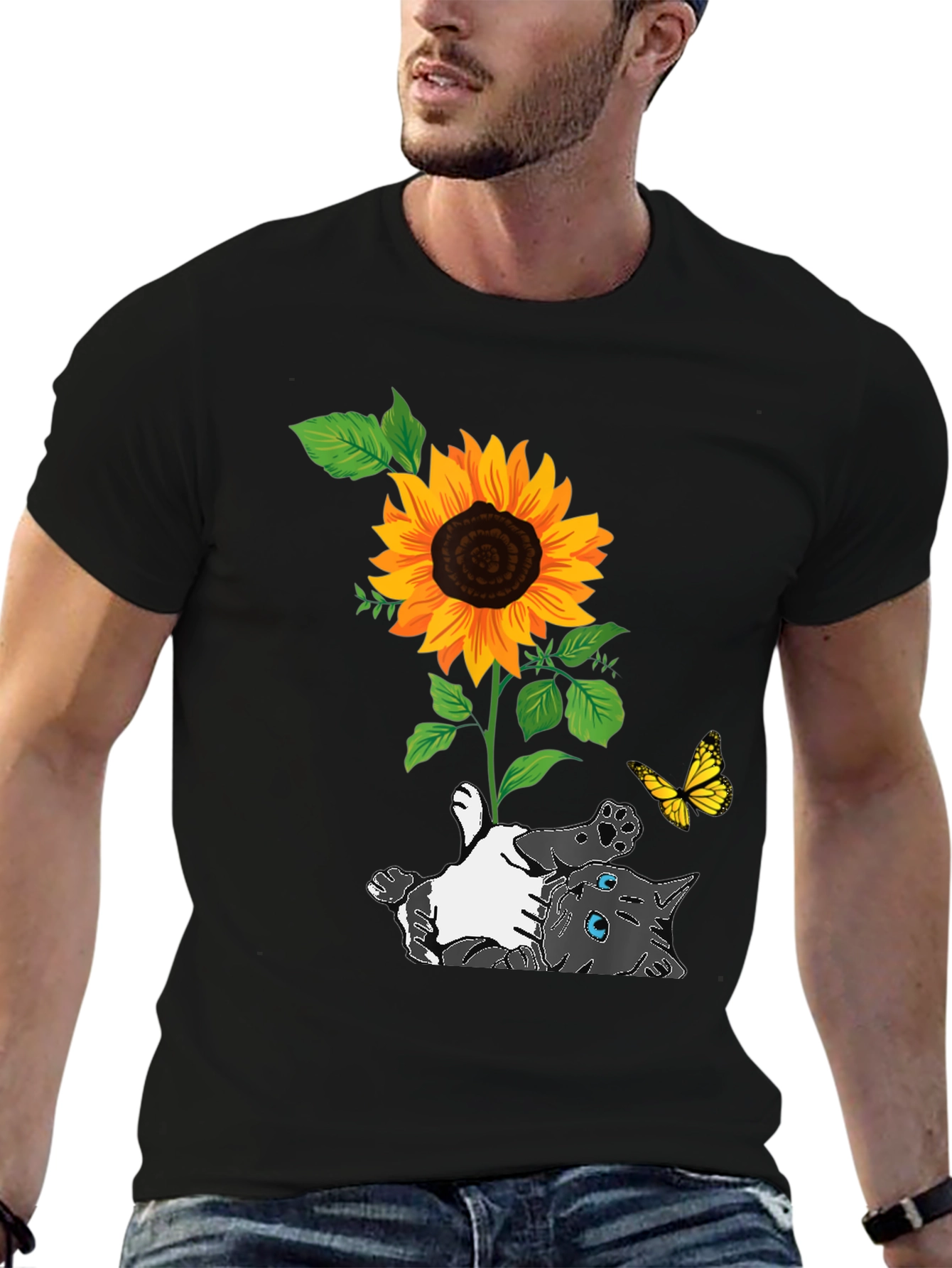Cat and Sunflower Graphic Tee