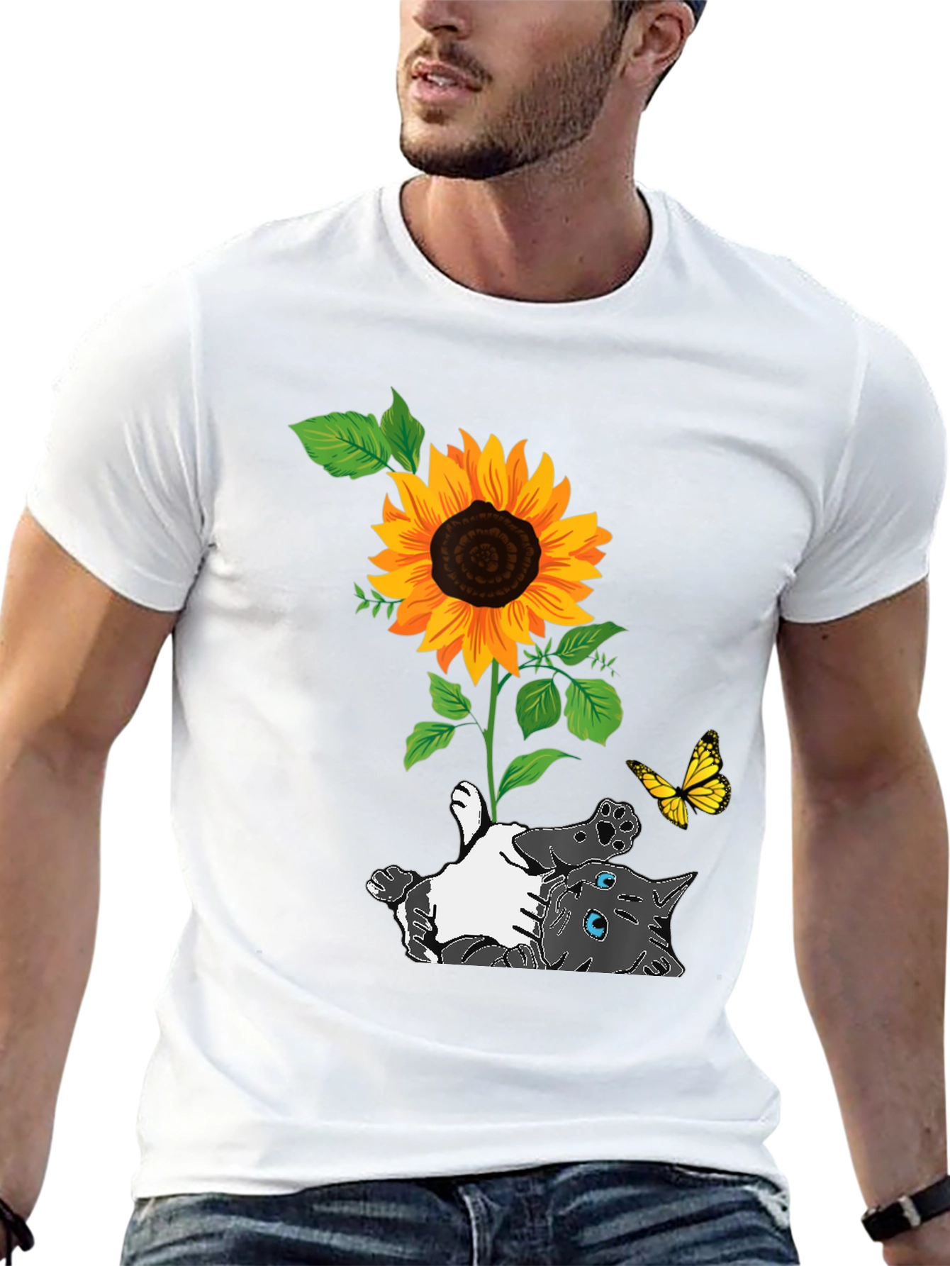 Cat and Sunflower Graphic Tee