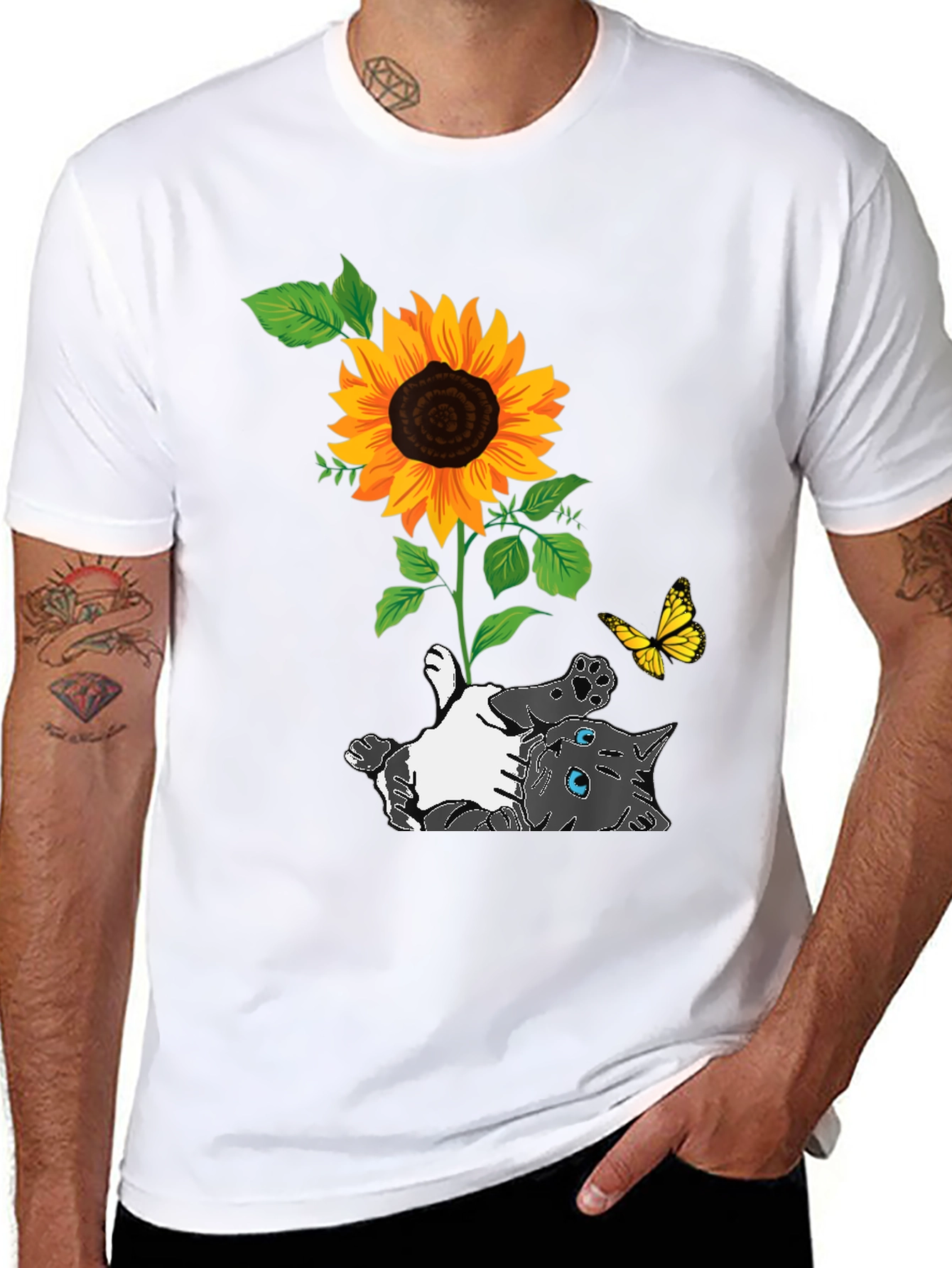 Cat and Sunflower Graphic Tee