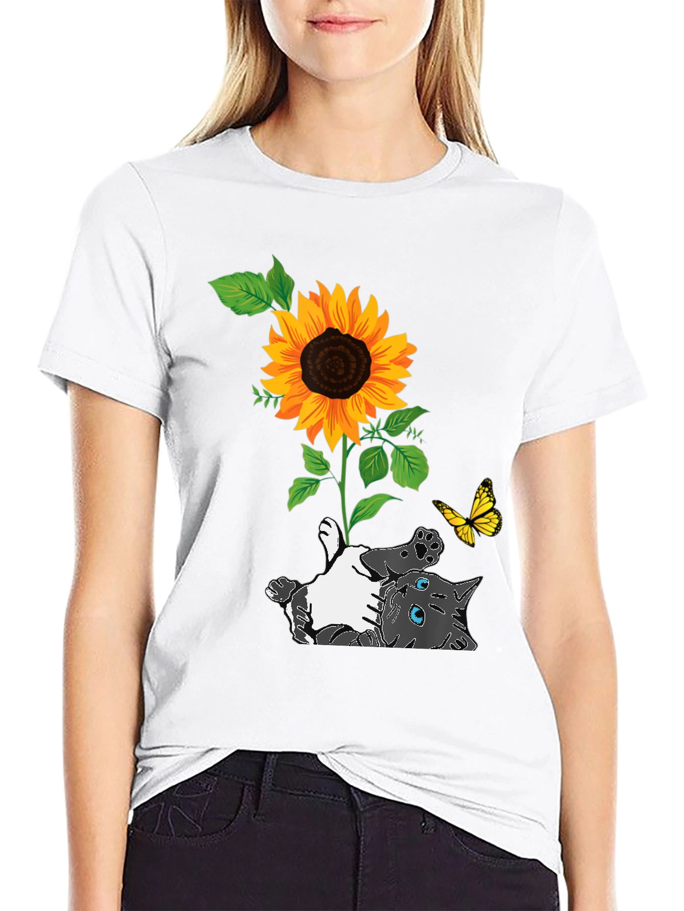 Cat and Sunflower Graphic Tee