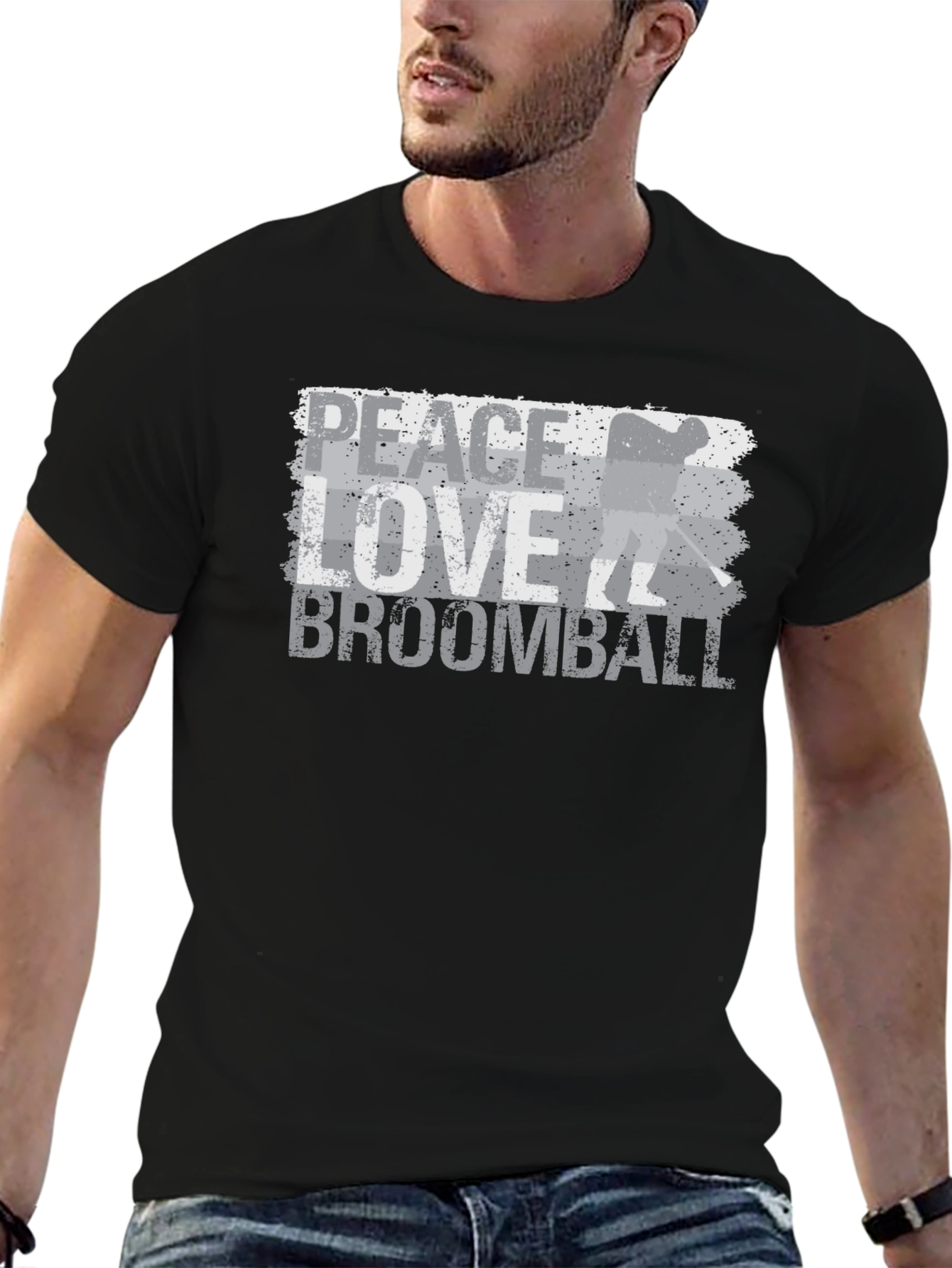Peace Love Broomball T-Shirt - Distressed Graphic Tee