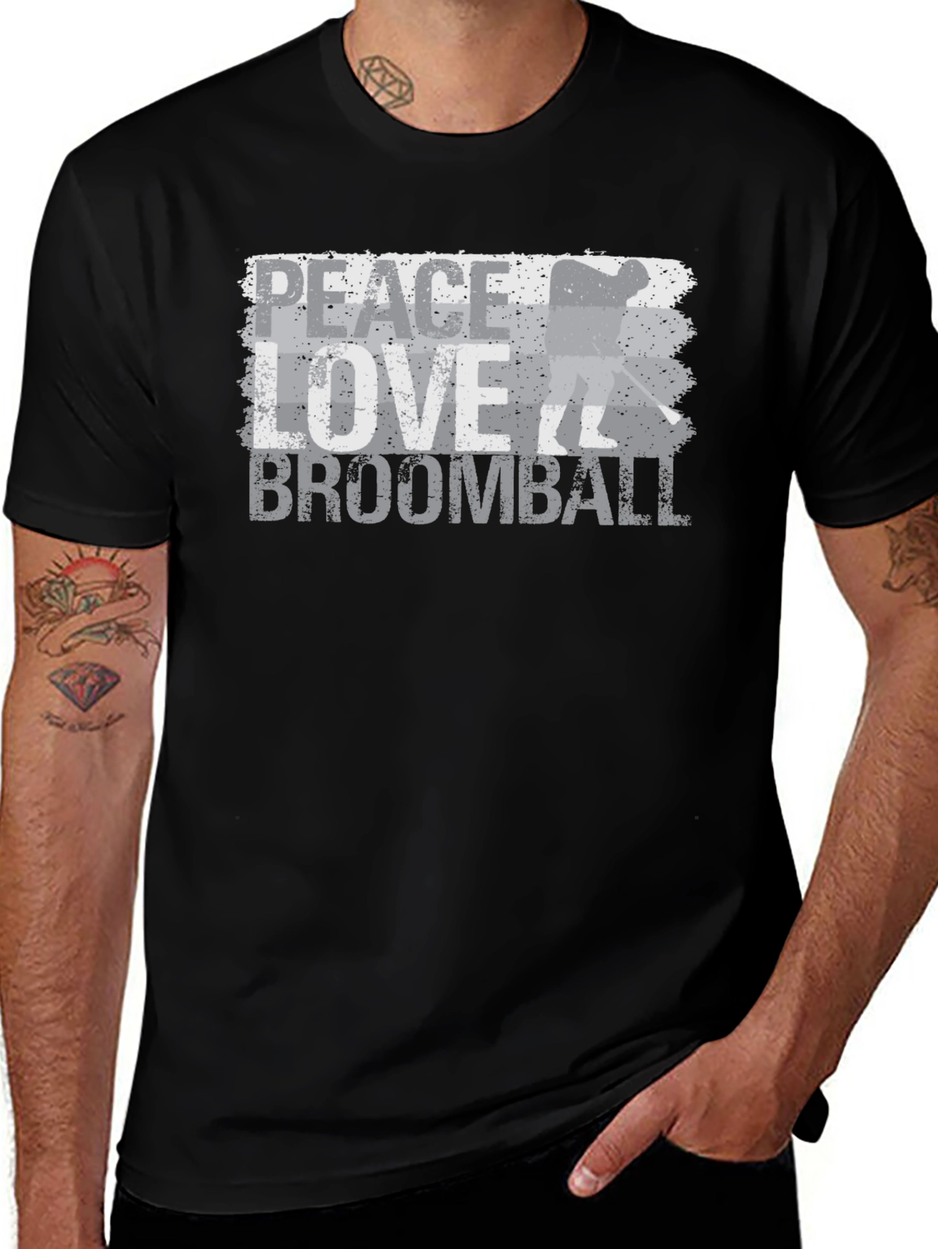 Peace Love Broomball T-Shirt - Distressed Graphic Tee