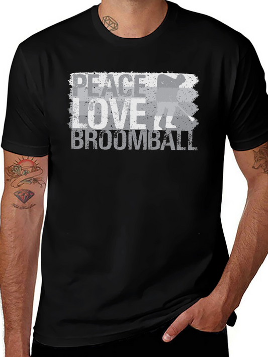 Peace Love Broomball T-Shirt - Distressed Graphic Tee
