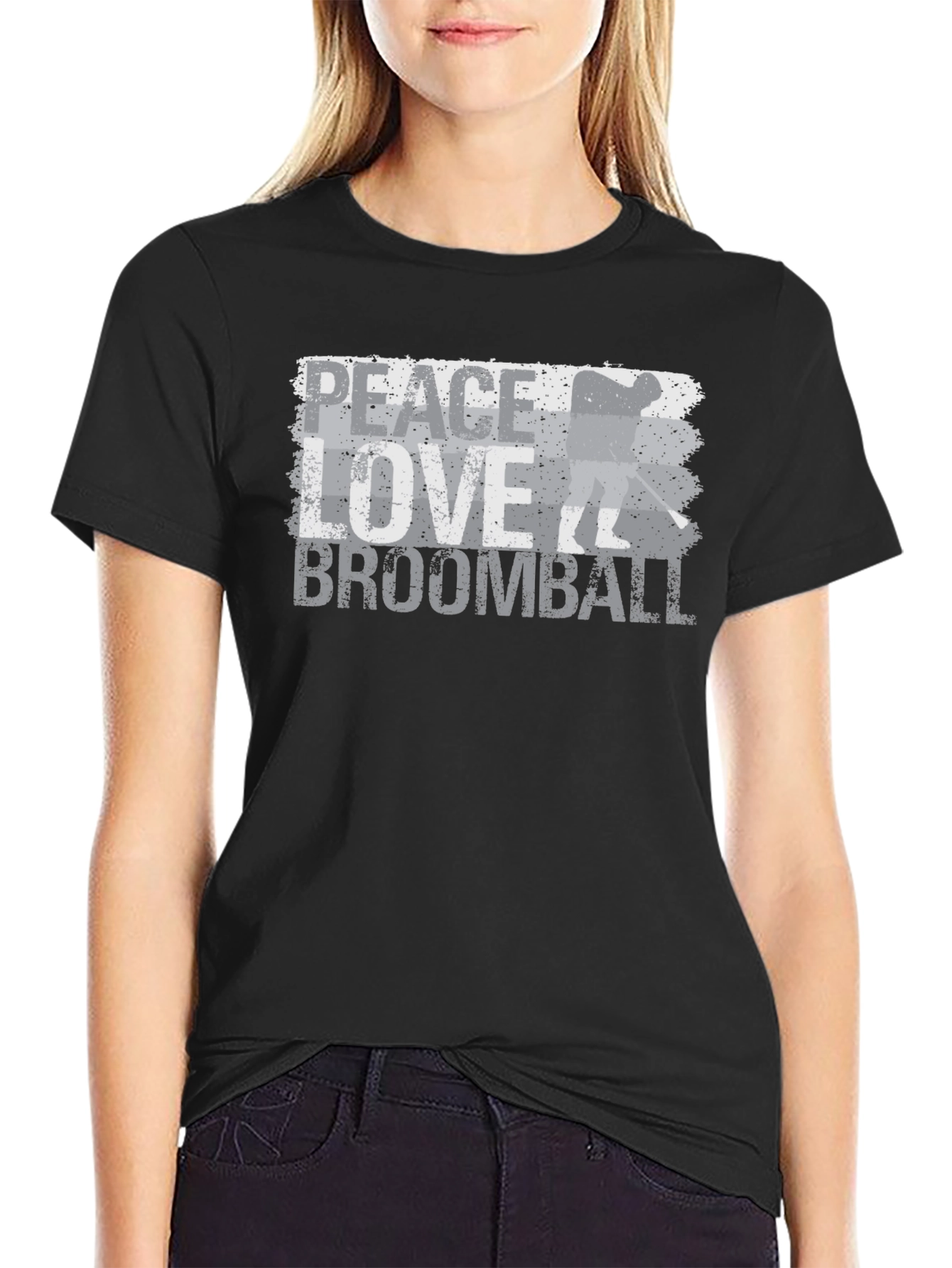 Peace Love Broomball T-Shirt - Distressed Graphic Tee