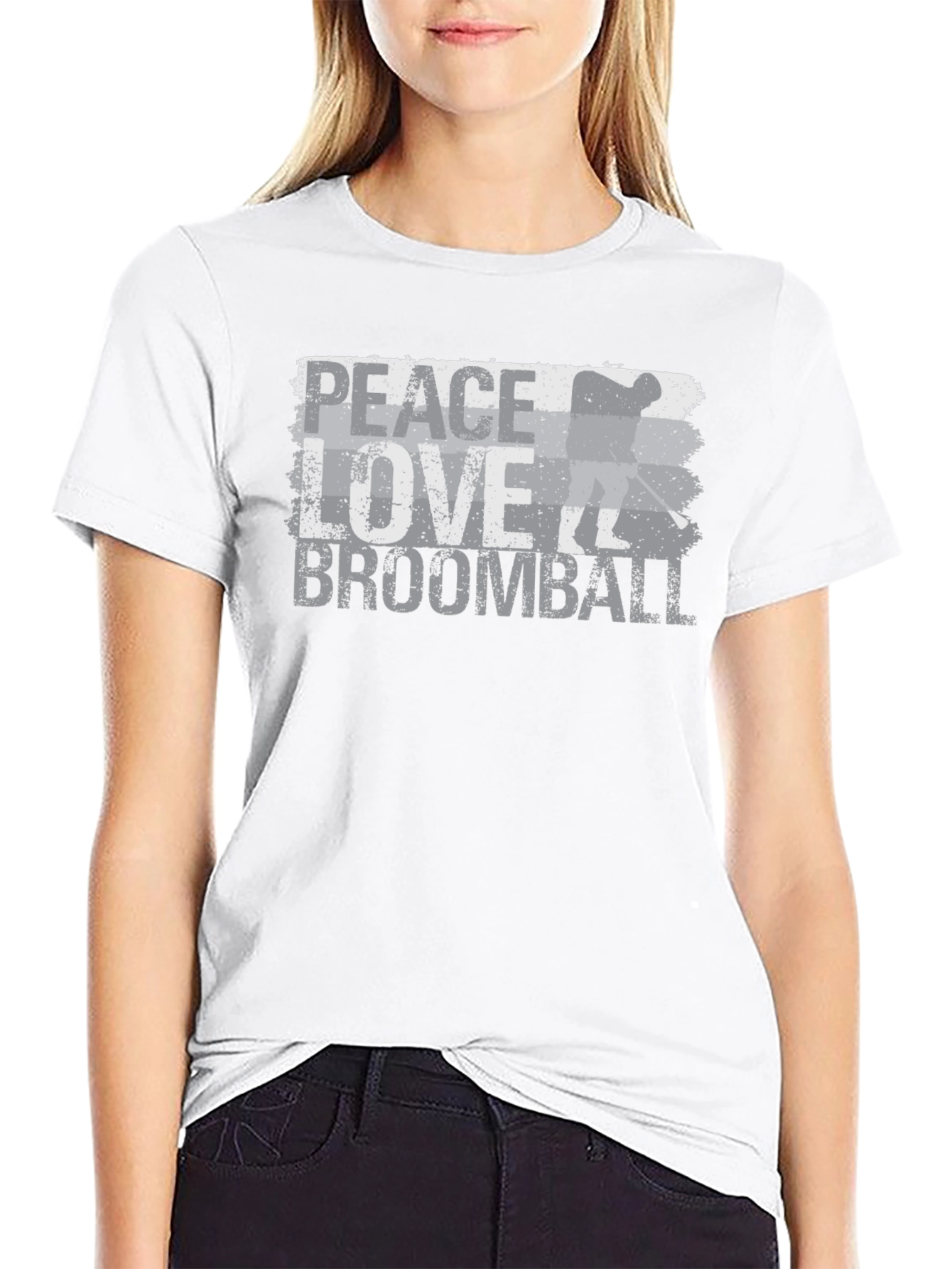 Peace Love Broomball T-Shirt - Distressed Graphic Tee