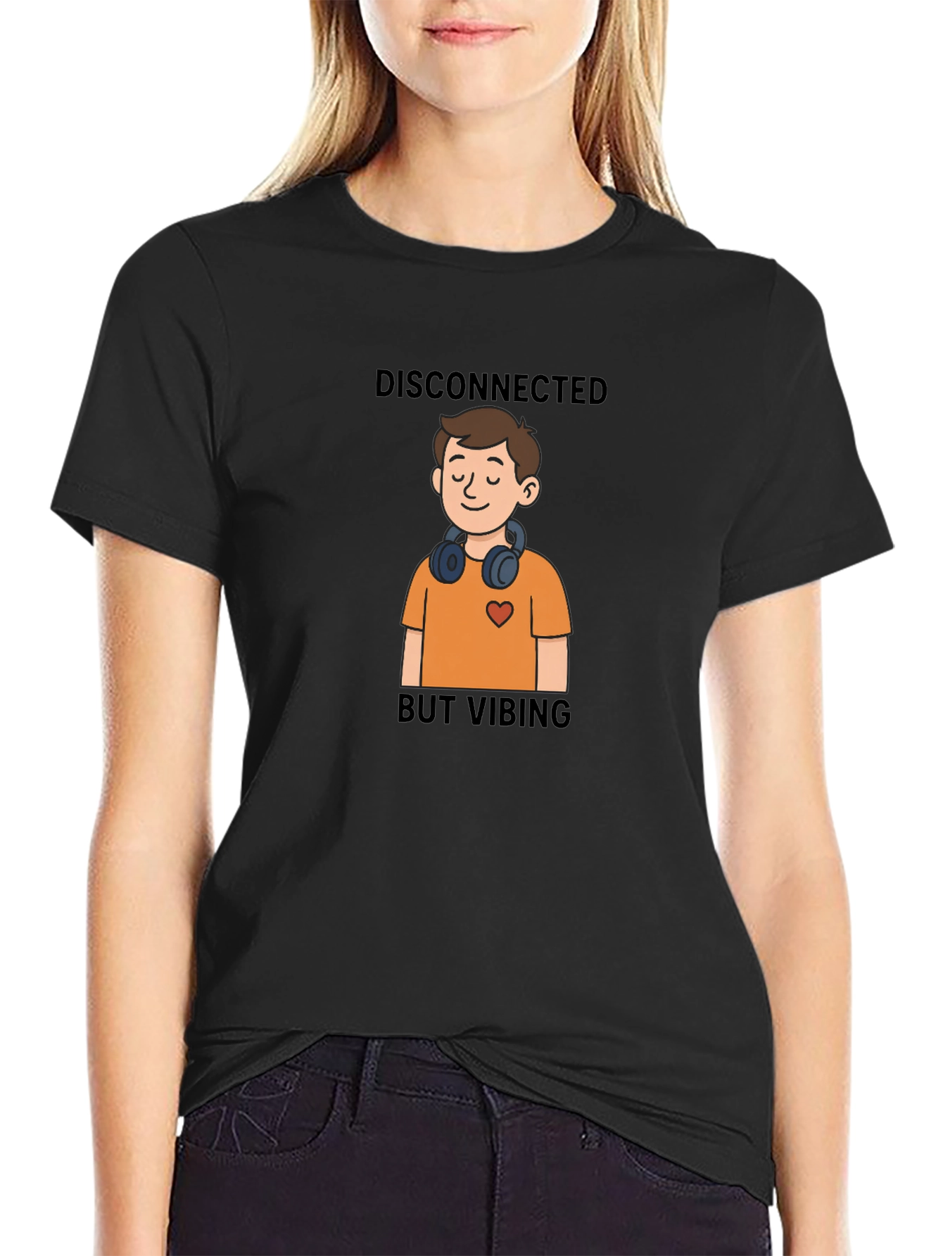 Disconnected But Vibing Black T-Shirt