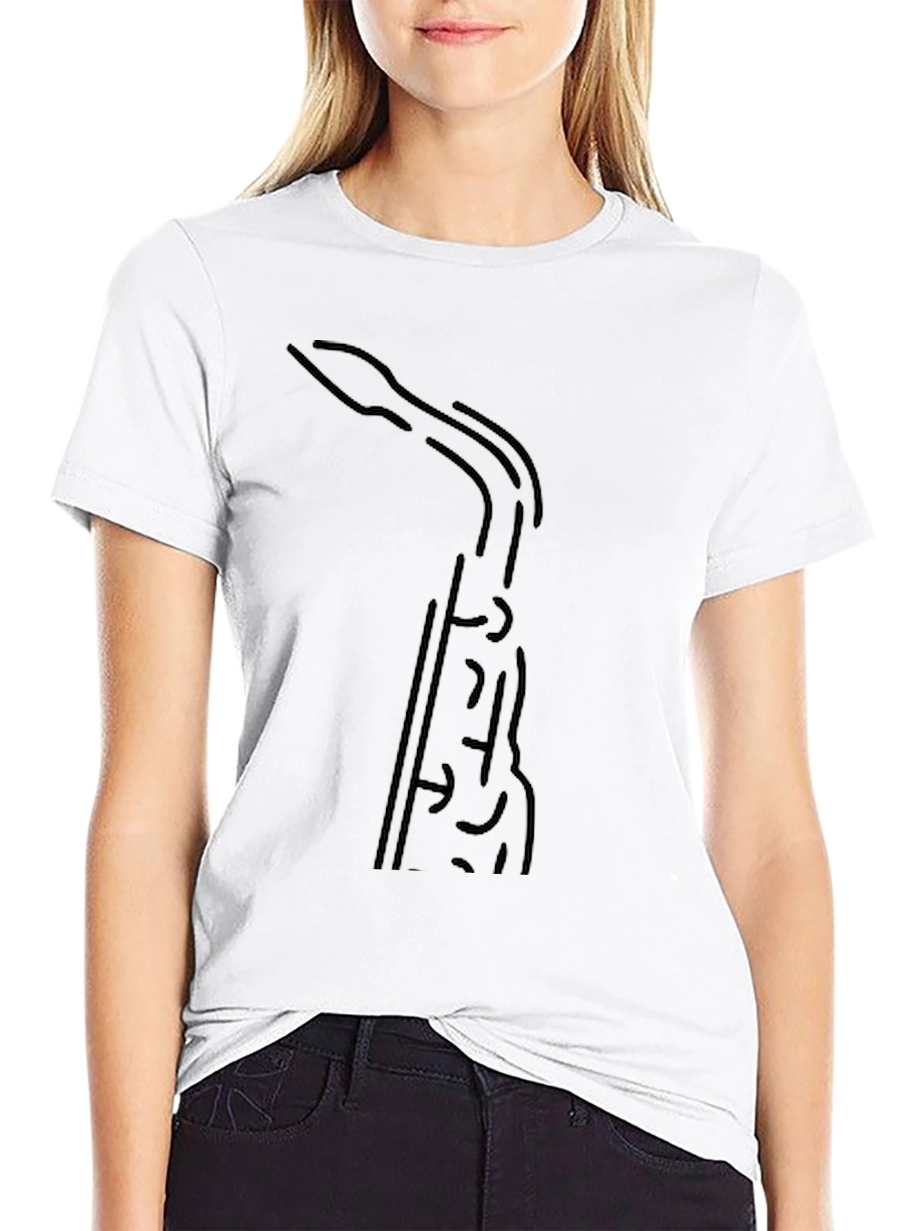Saxophone Outline Black T-Shirt