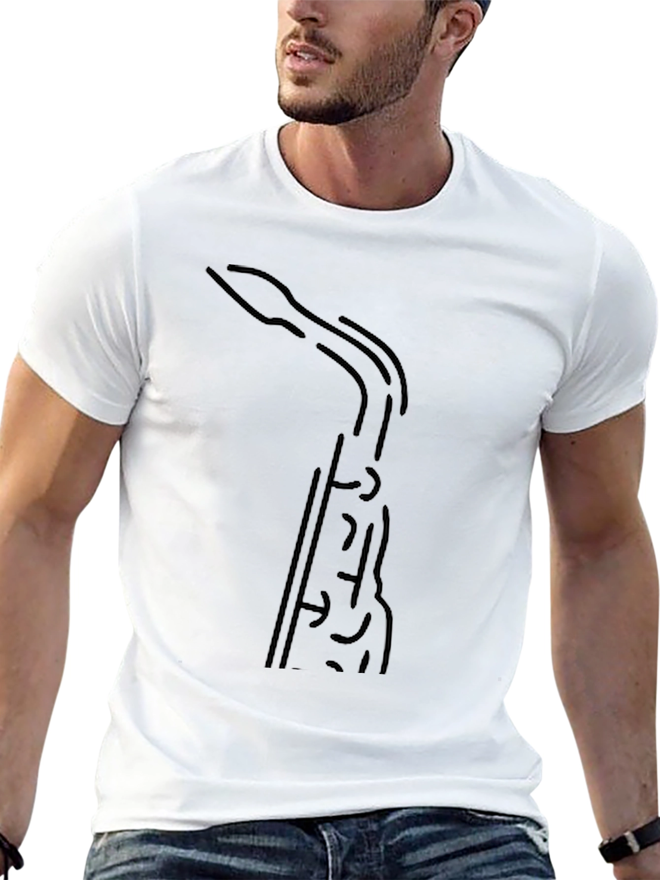 Saxophone Outline Black T-Shirt