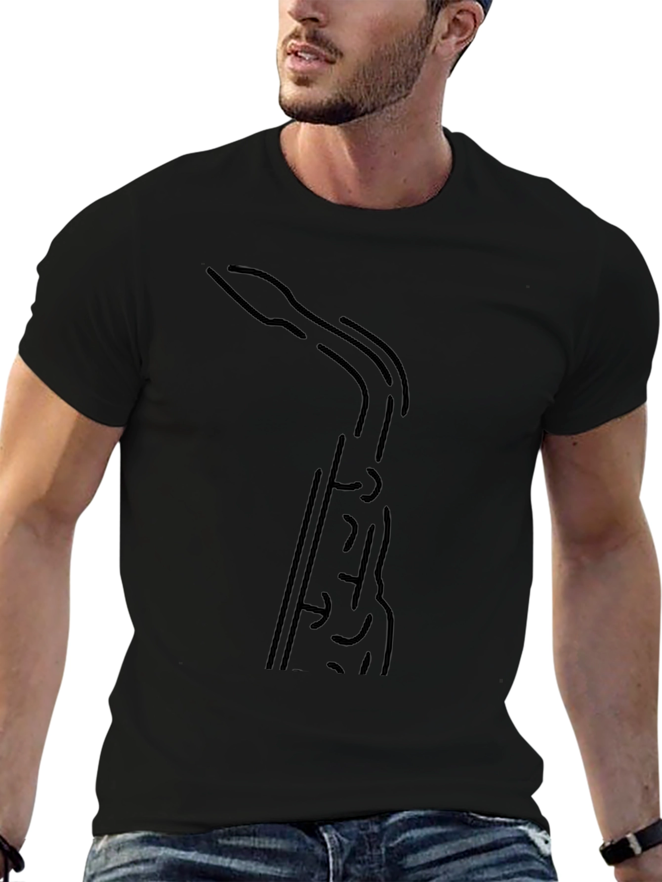 Saxophone Outline Black T-Shirt
