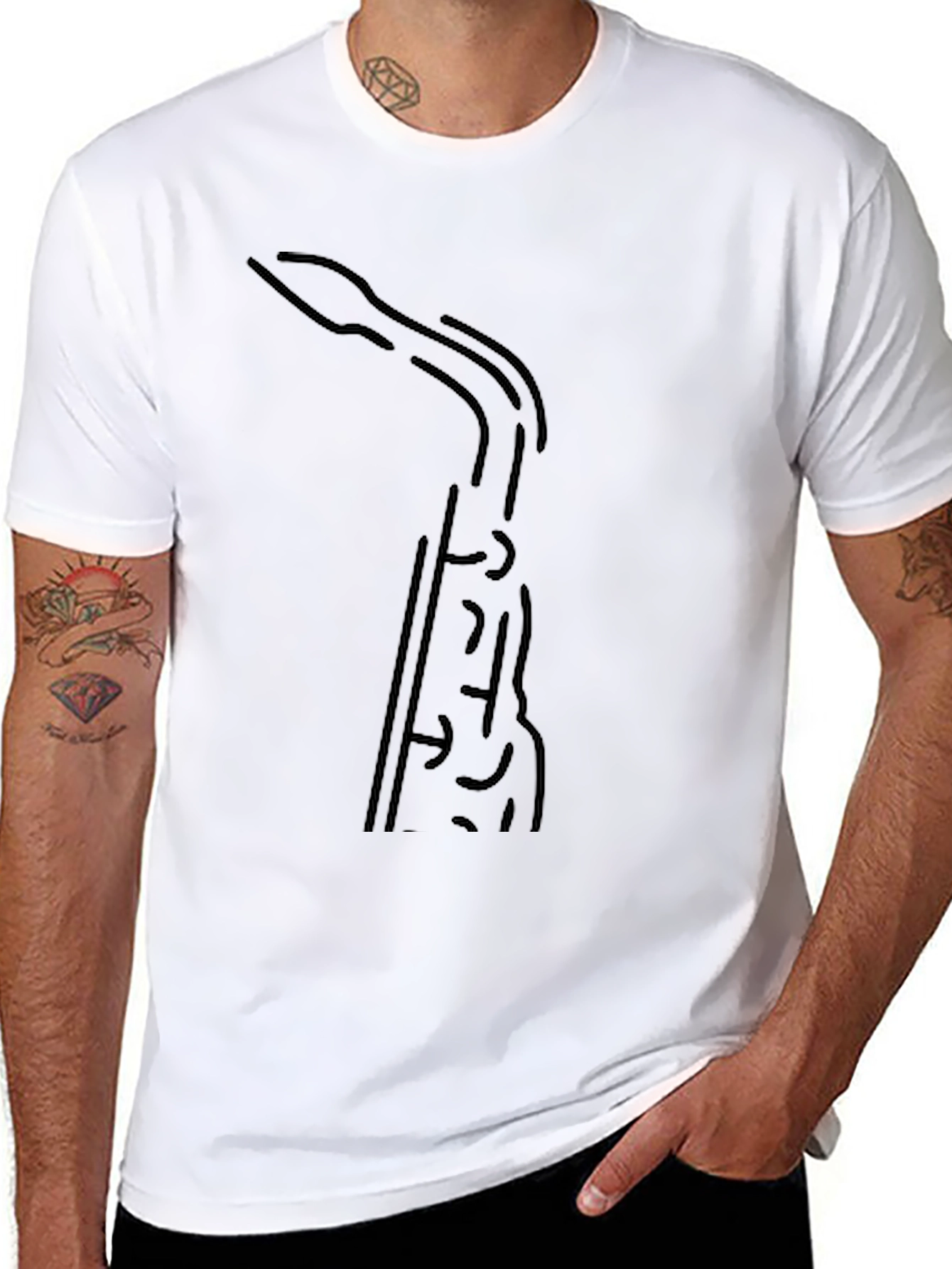 Saxophone Outline Black T-Shirt