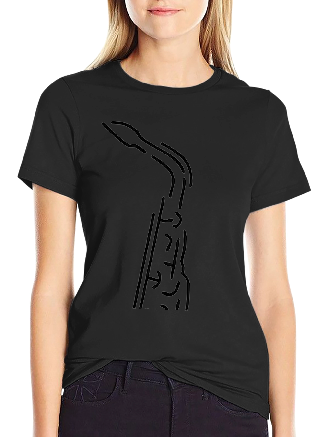 Saxophone Outline Black T-Shirt