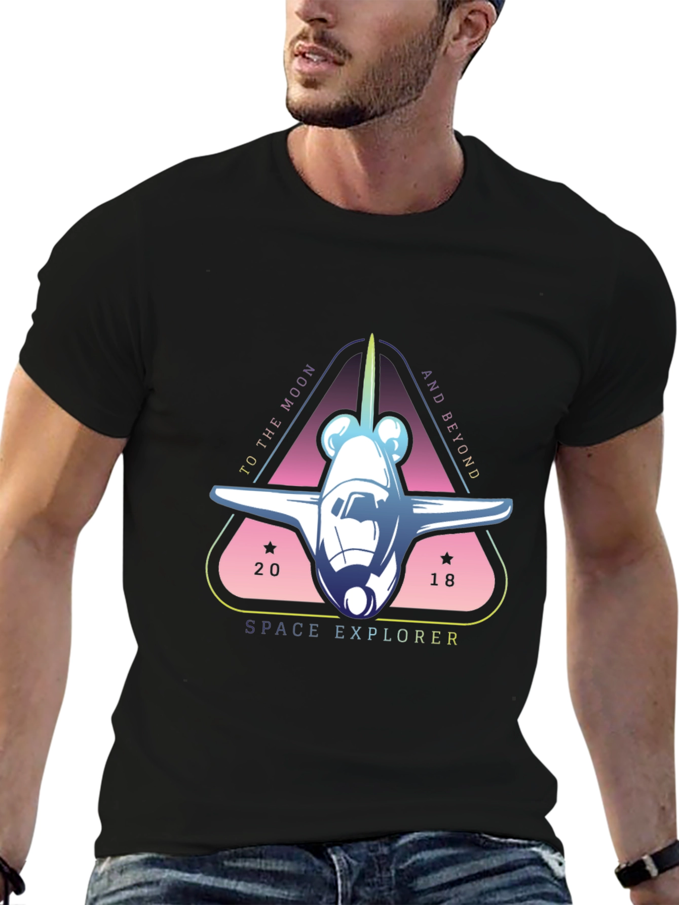 Space Explorer Graphic Tee - Black Cotton T-Shirt
