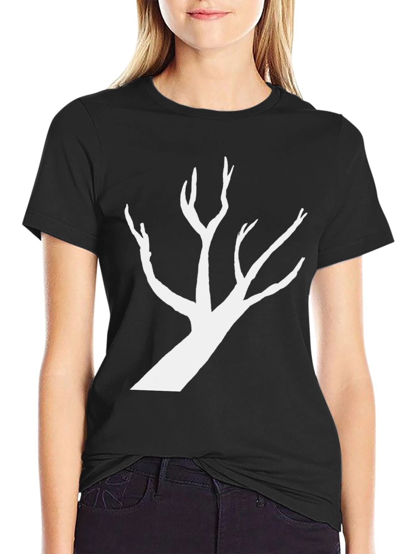 Black T-Shirt with White Tree Silhouette