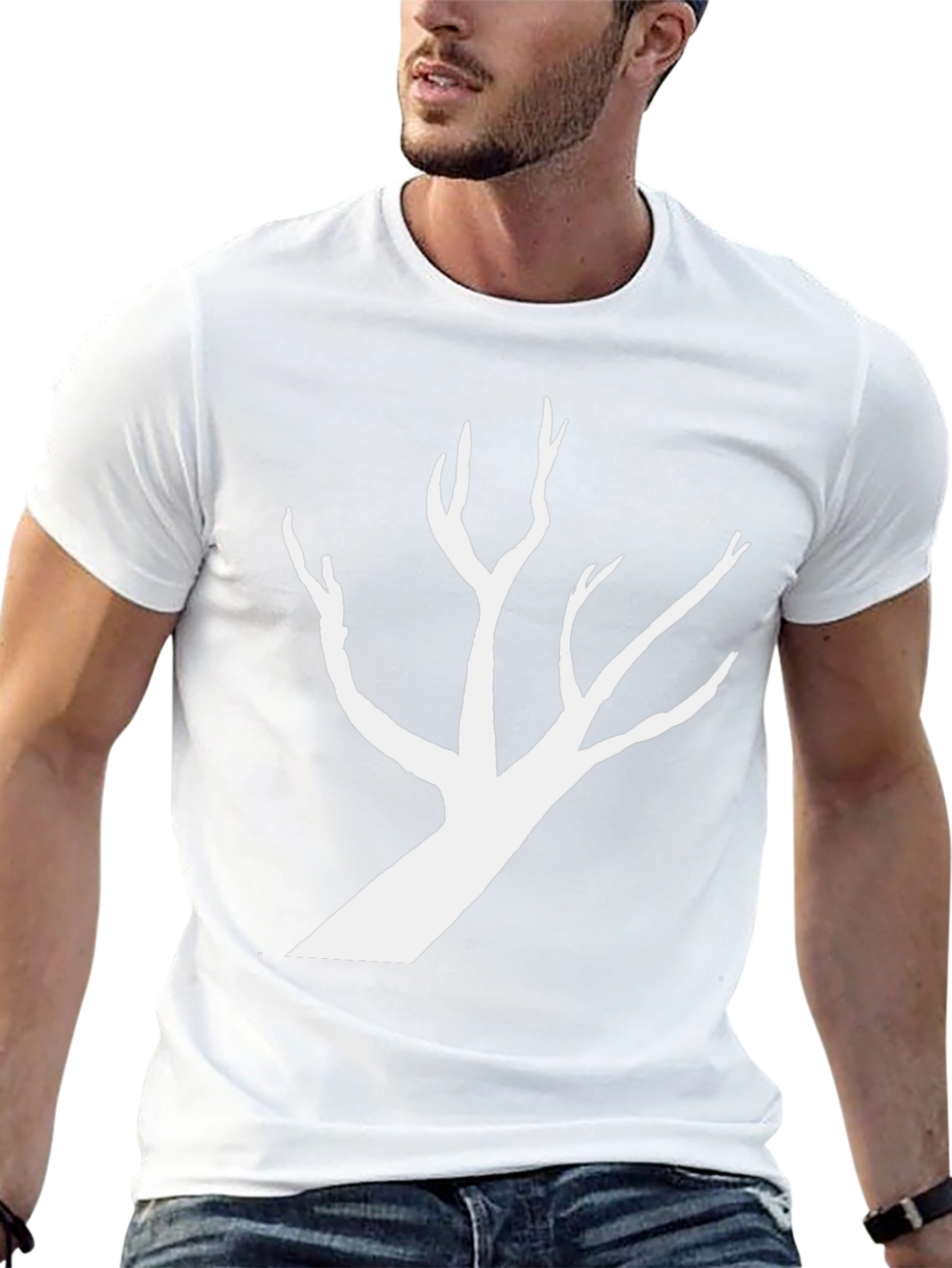 Black T-Shirt with White Tree Silhouette