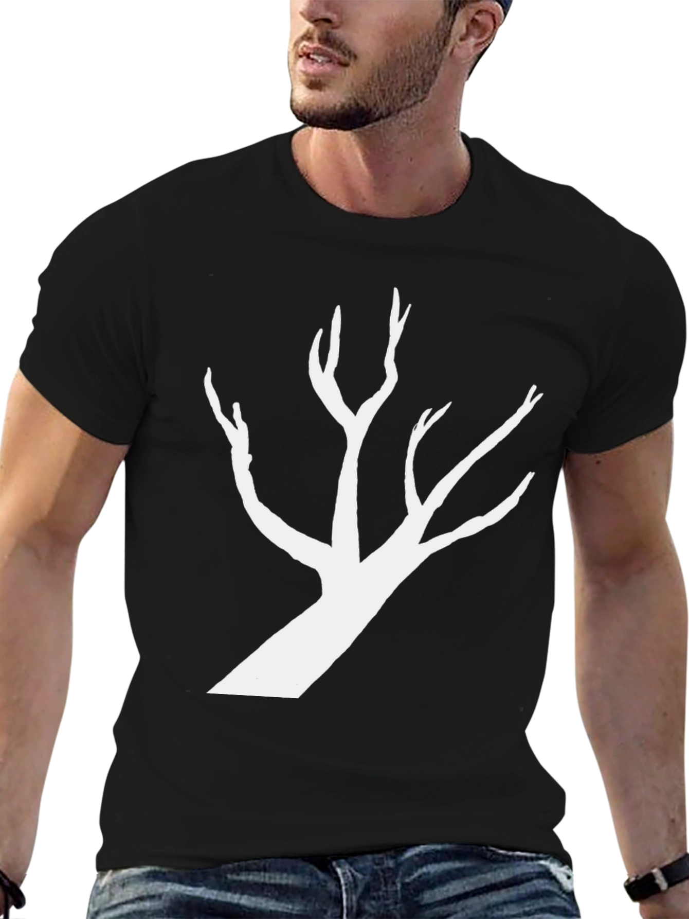 Black T-Shirt with White Tree Silhouette