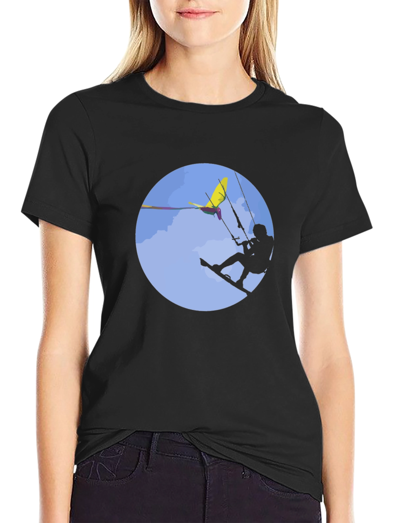 Kitesurfing Graphic Tee - Black Cotton T-Shirt