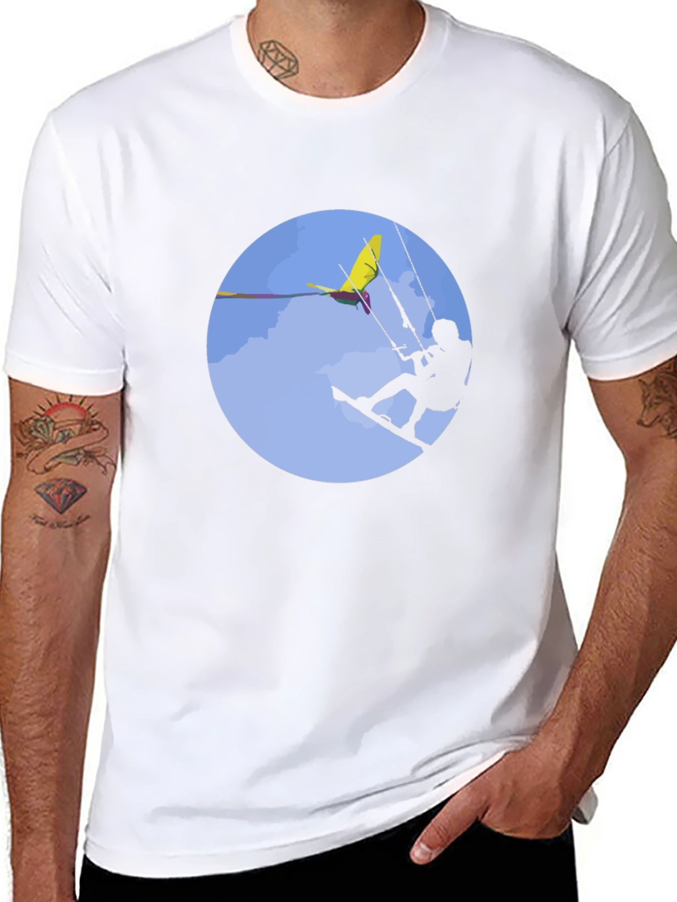 Kitesurfing Graphic Tee - Black Cotton T-Shirt