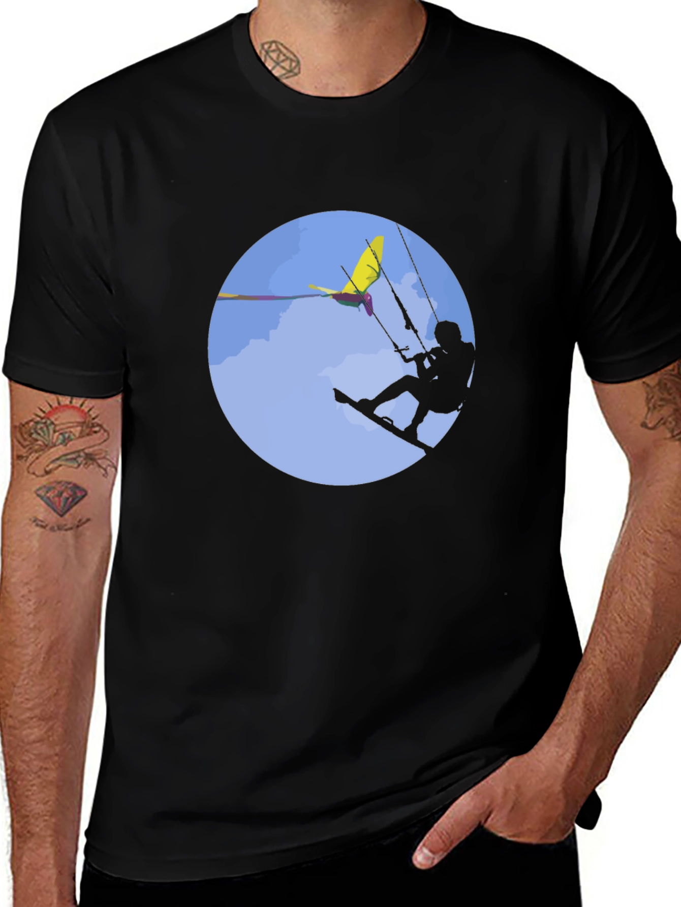 Kitesurfing Graphic Tee - Black Cotton T-Shirt