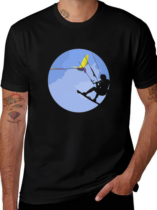 Kitesurfing Graphic Tee - Black Cotton T-Shirt