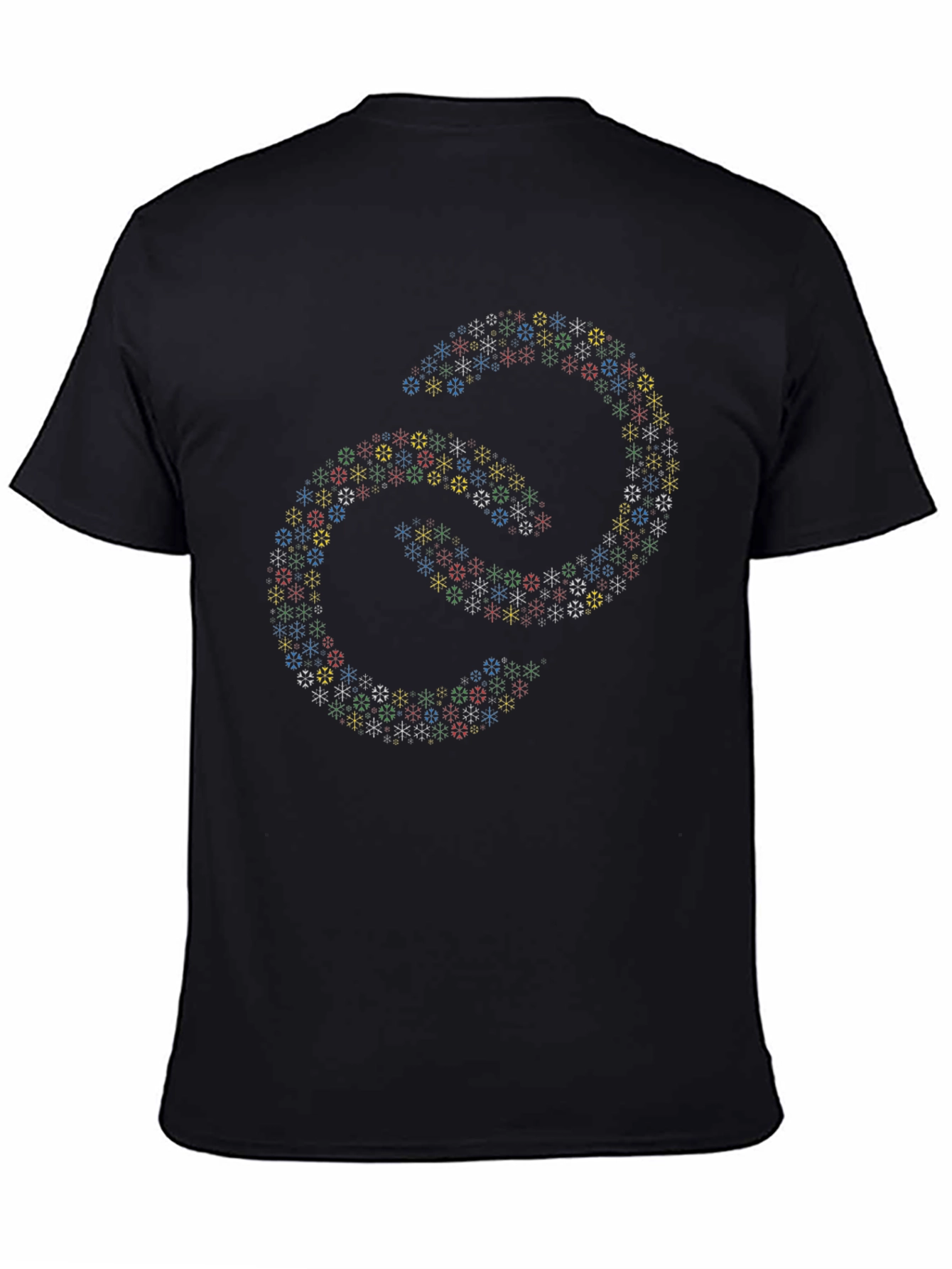 Abstract Linked Snowflake Pattern Black T-Shirt