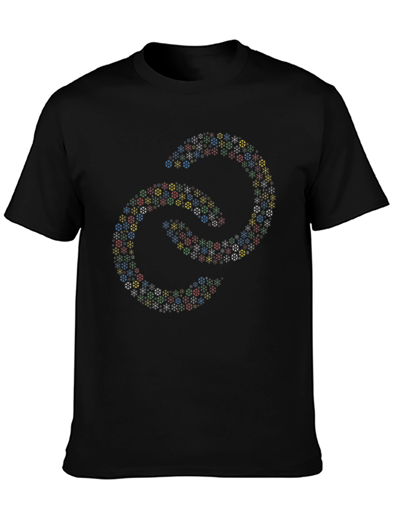 Abstract Linked Snowflake Pattern Black T-Shirt