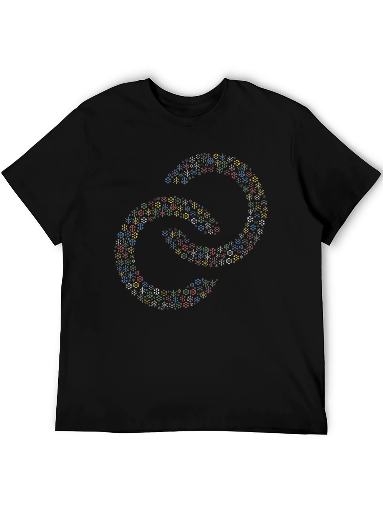 Abstract Linked Snowflake Pattern Black T-Shirt