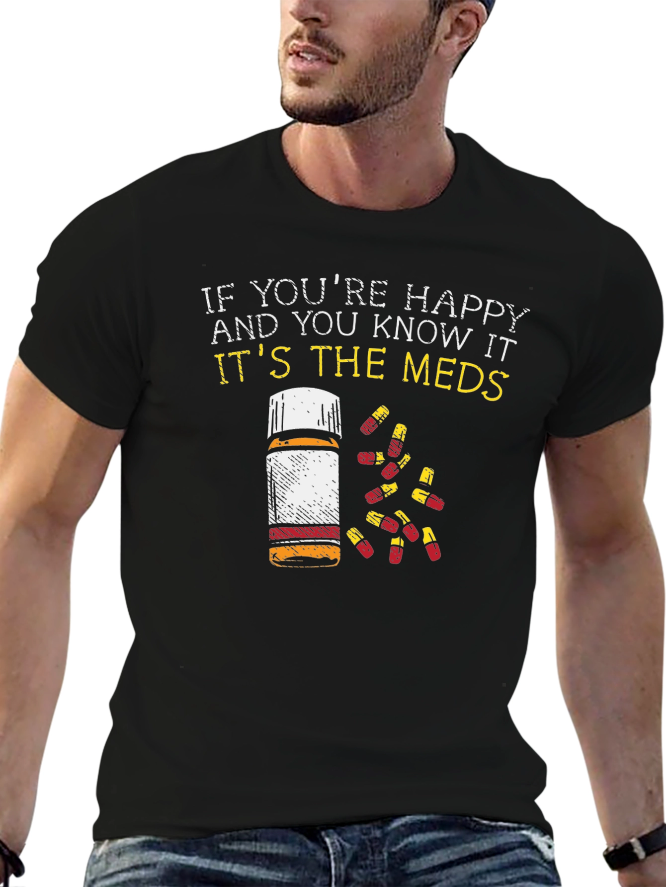 Happy Meds T-Shirt Funny Pill Bottle Graphic Tee