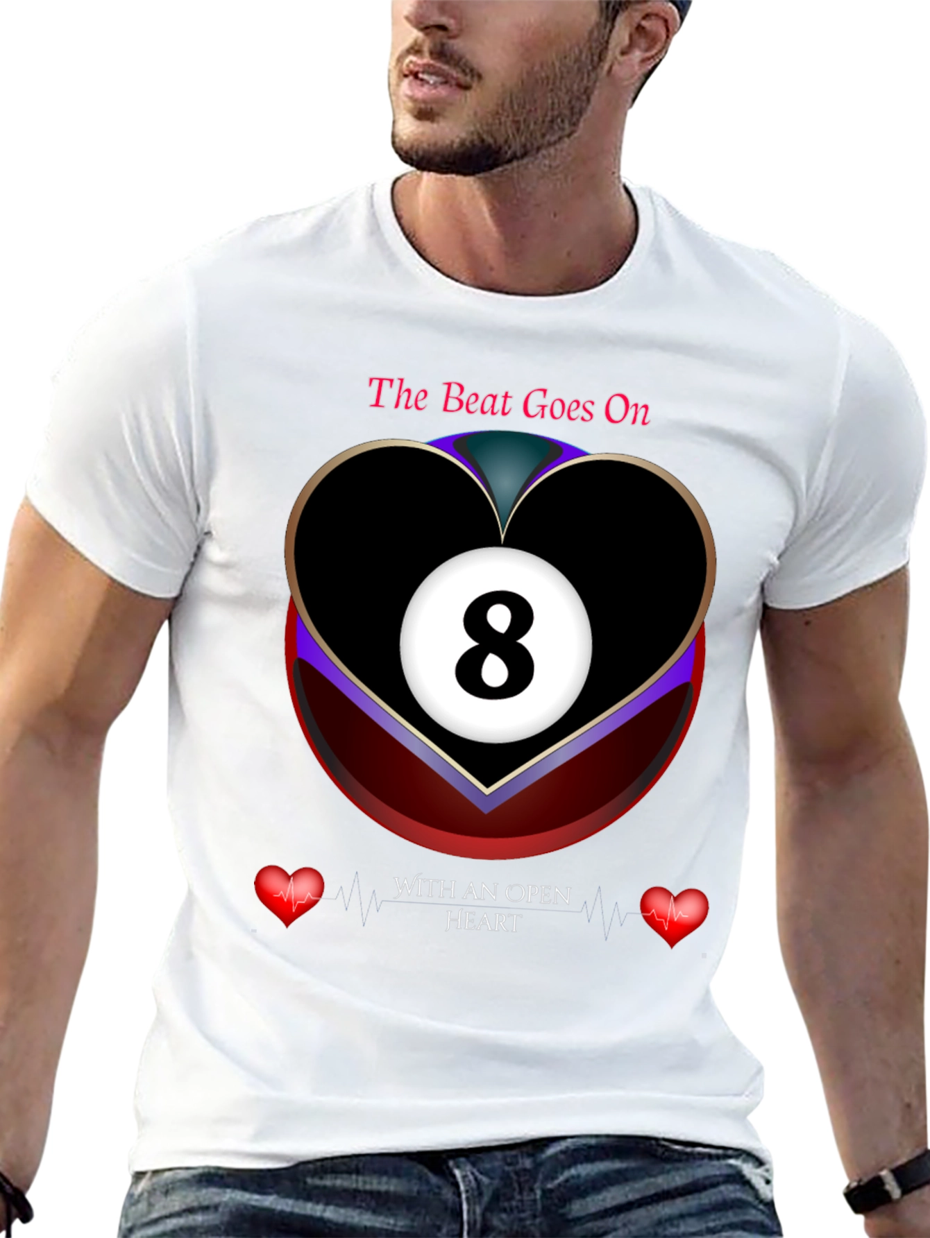 The Beat Goes On 8-Ball Heart Graphic T-Shirt