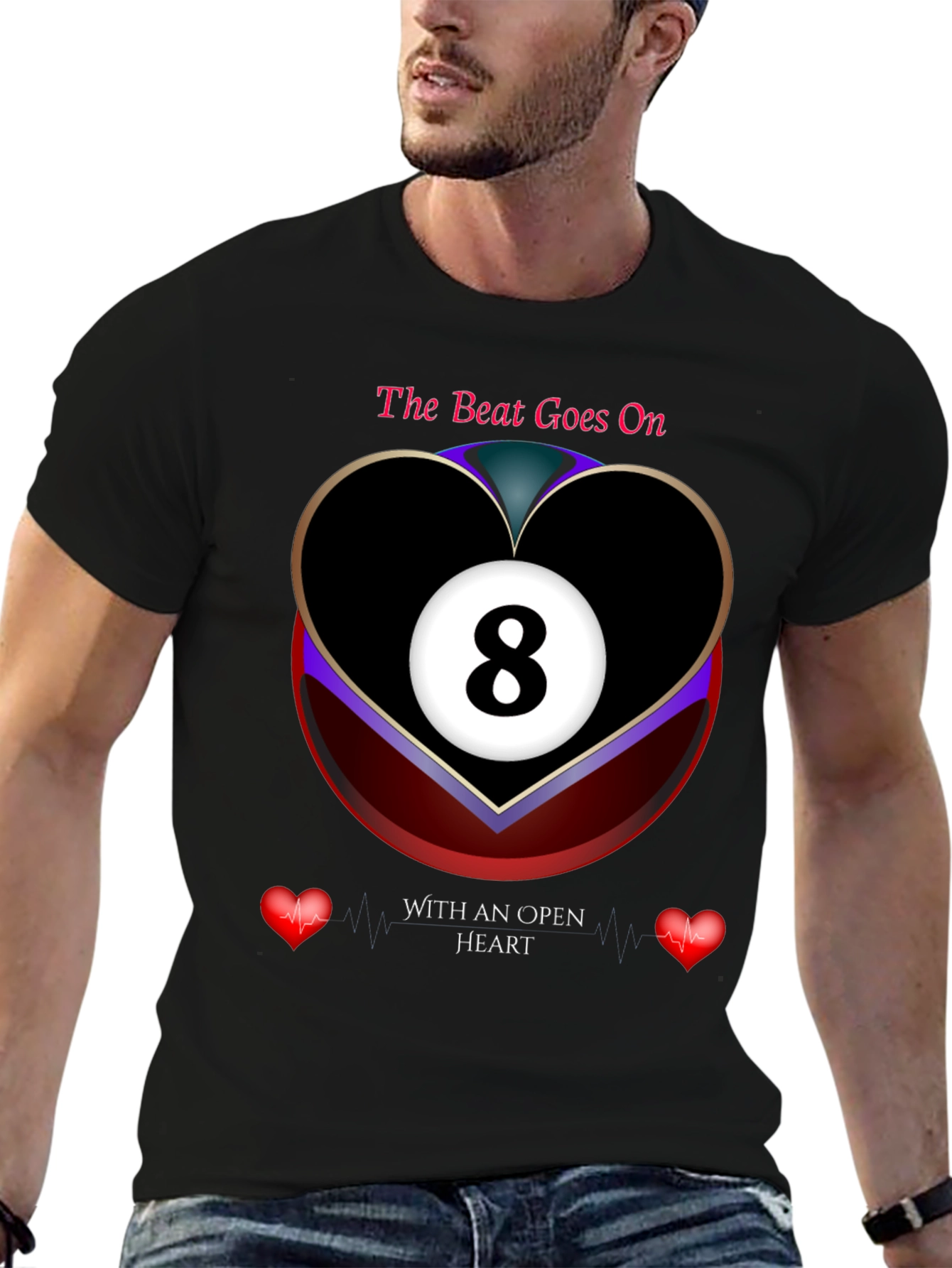 The Beat Goes On 8-Ball Heart Graphic T-Shirt